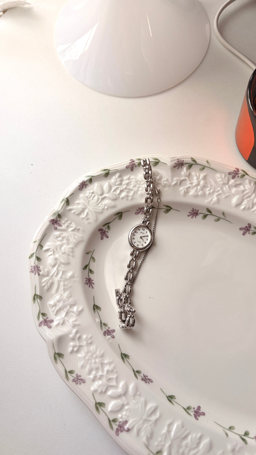 S. Tisse White Oval Dial Silver Chain Watch
