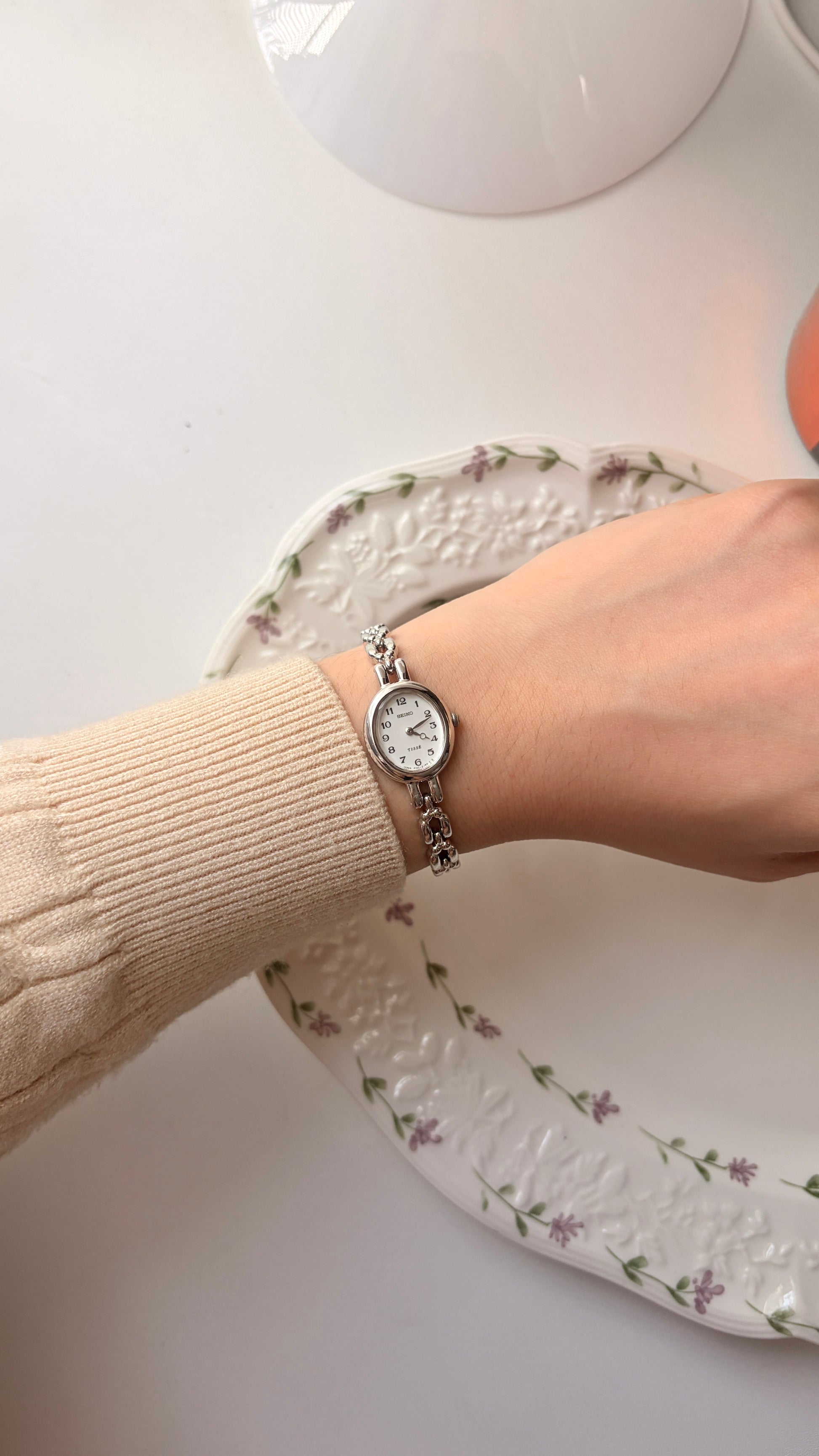 S. Tisse White Oval Dial Silver Chain Watch