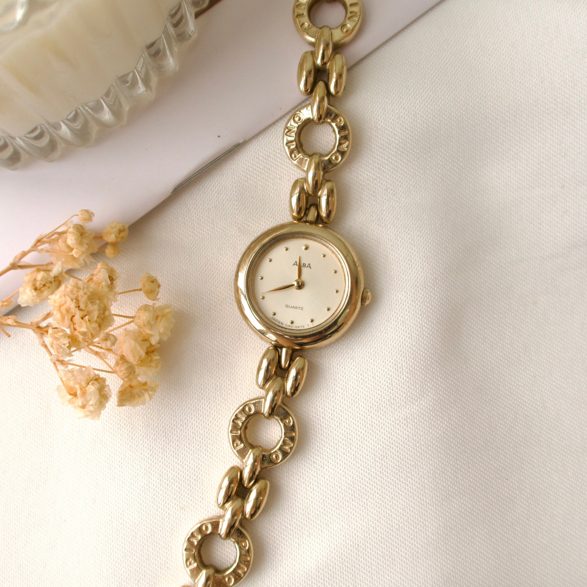 S. Alba Round Beige Dial with Gold Ring Chain Watch
