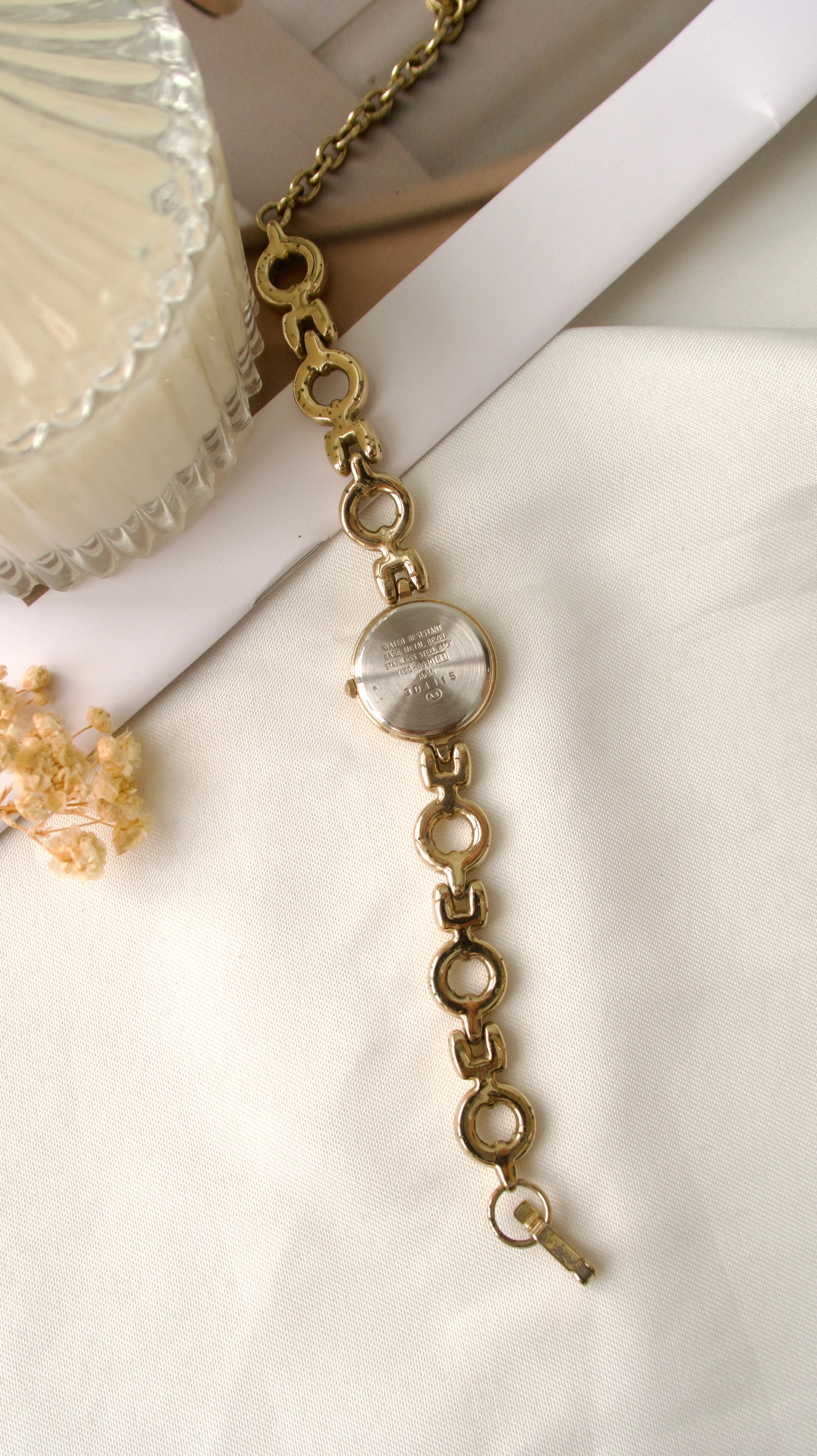 S. Alba Round Beige Dial with Gold Ring Chain Watch