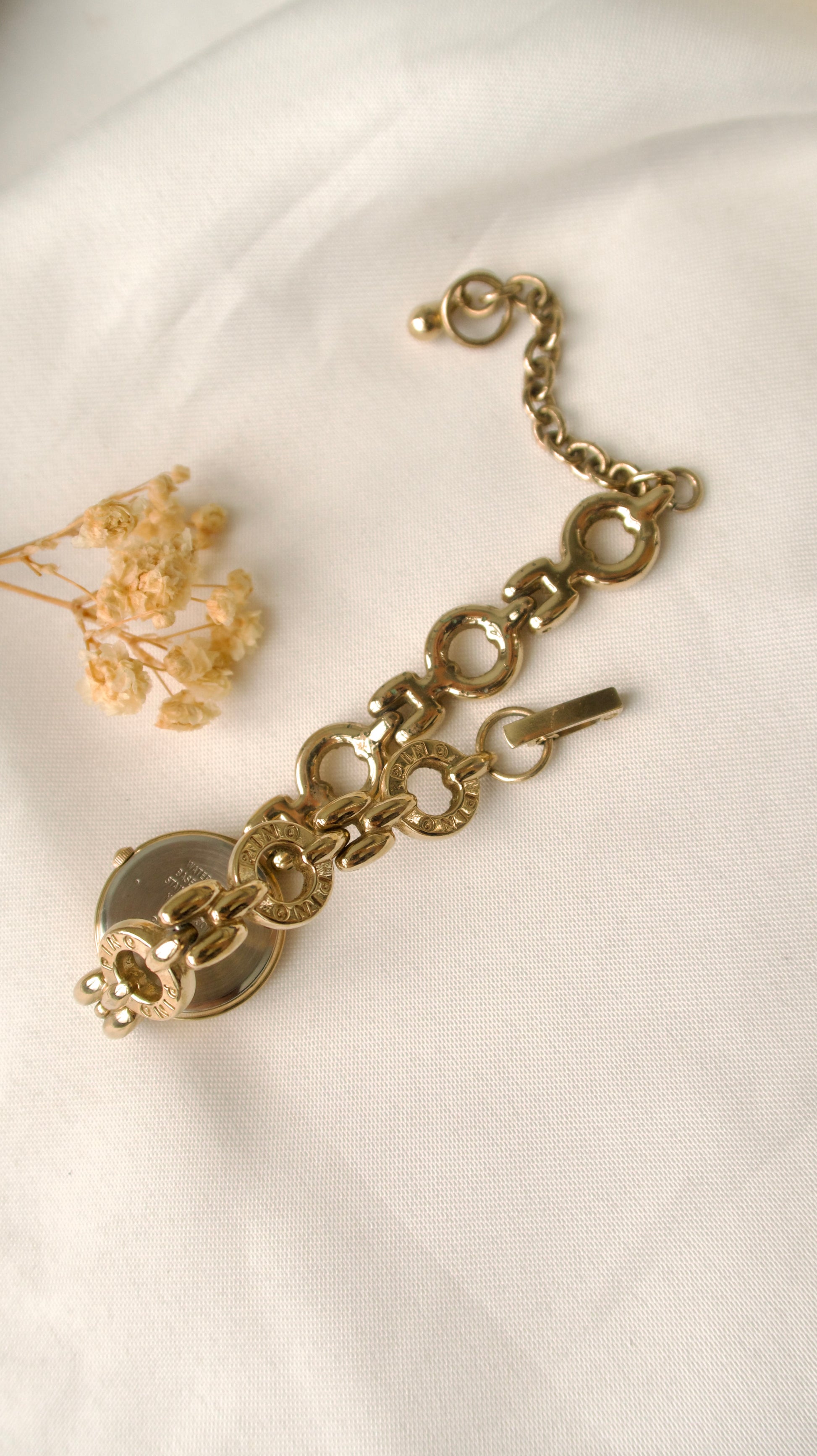 S. Alba Round Beige Dial with Gold Ring Chain Watch