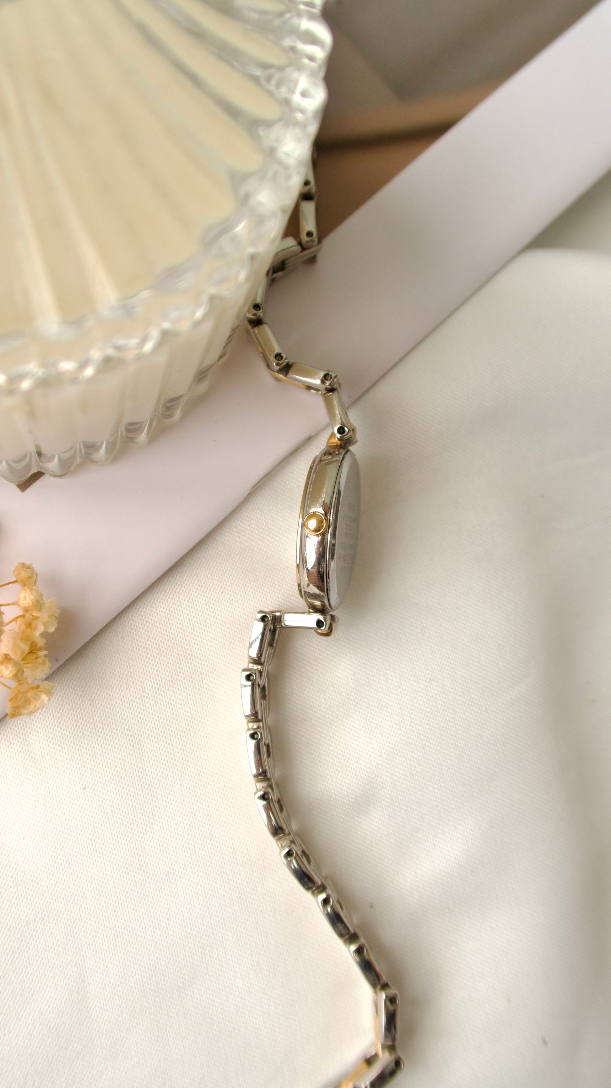 S. Oval White Dial with Two Tone Chain Watch