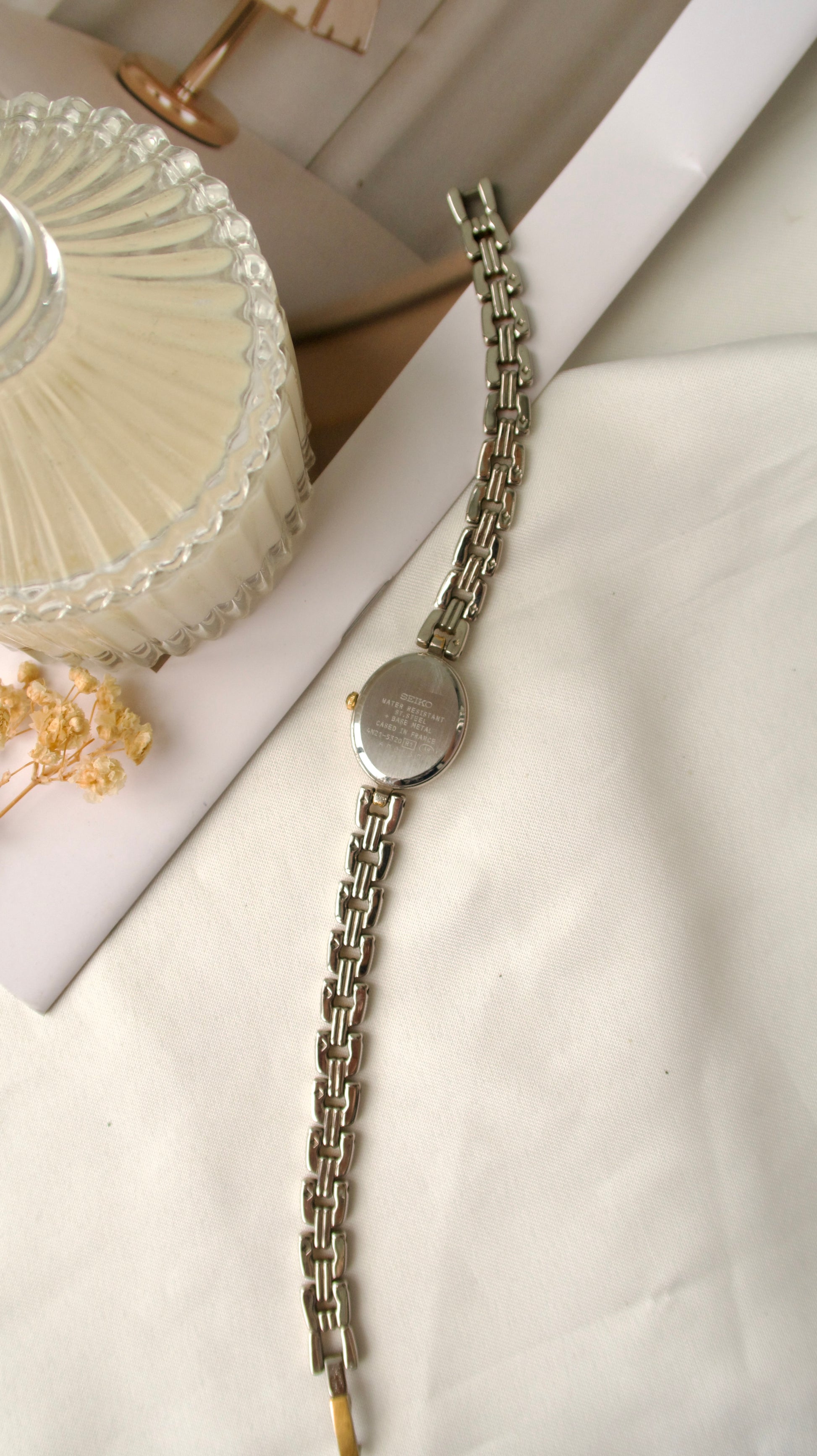 S. Oval White Dial with Two Tone Chain Watch