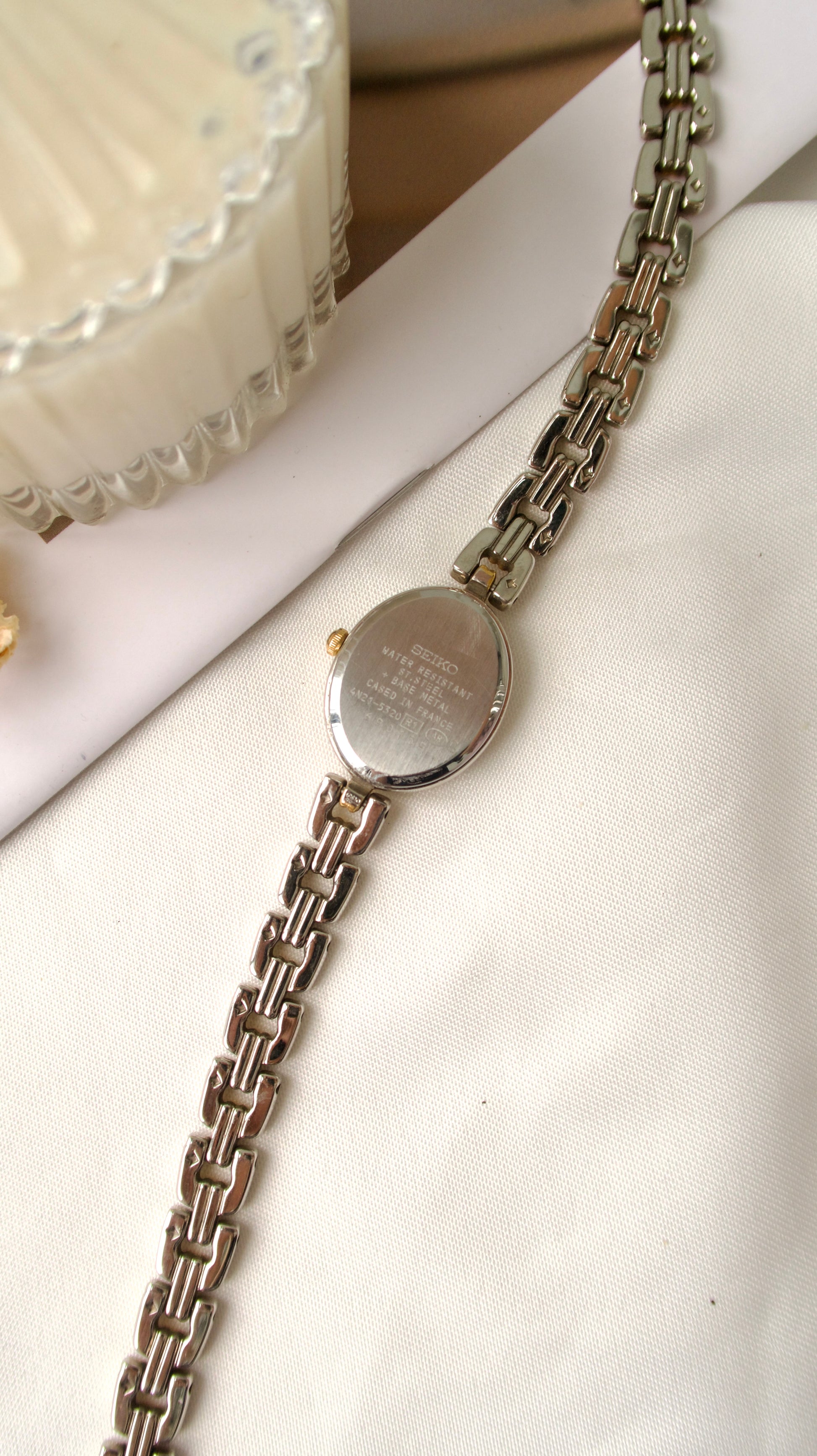 S. Oval White Dial with Two Tone Chain Watch