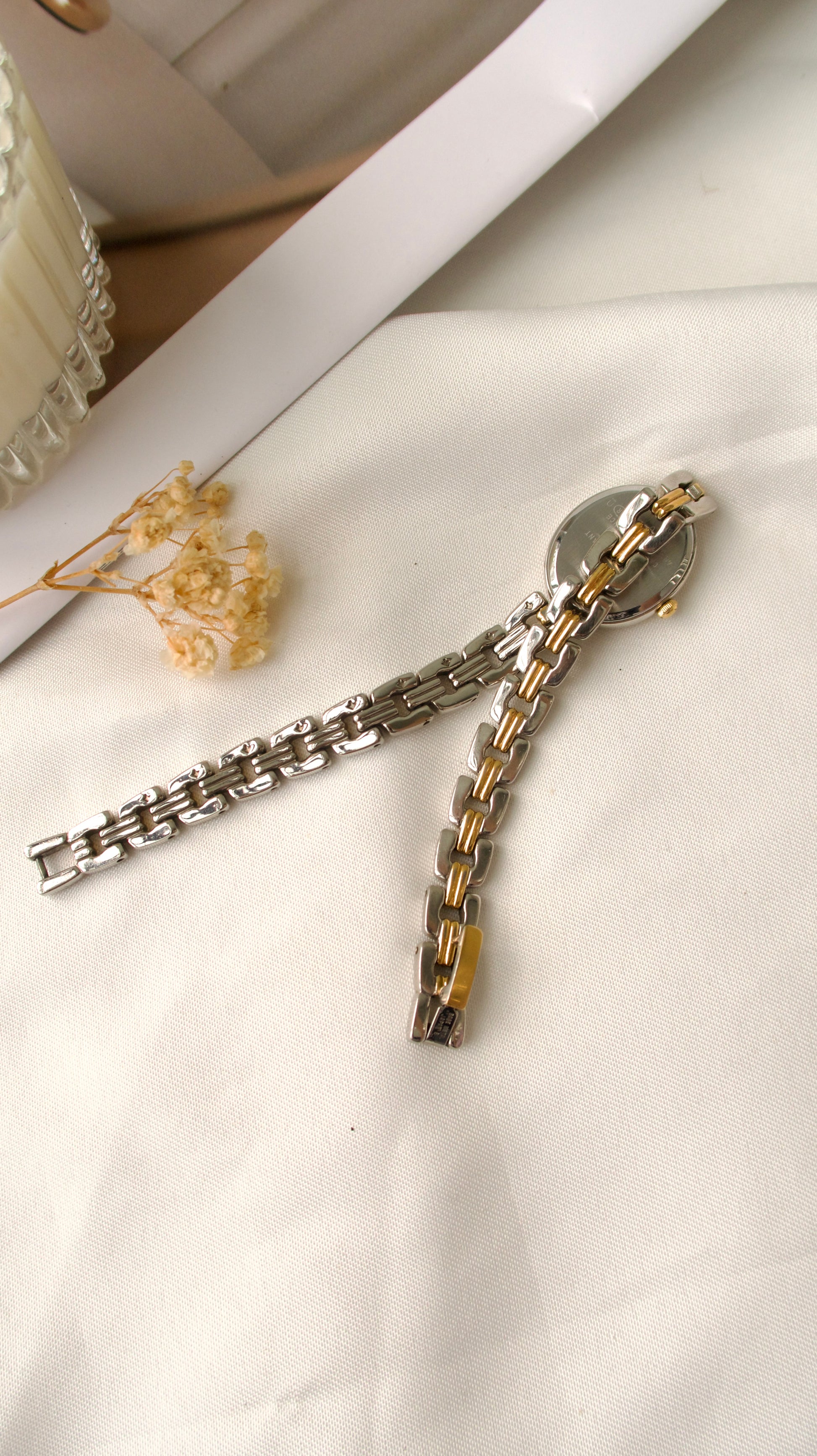 S. Oval White Dial with Two Tone Chain Watch