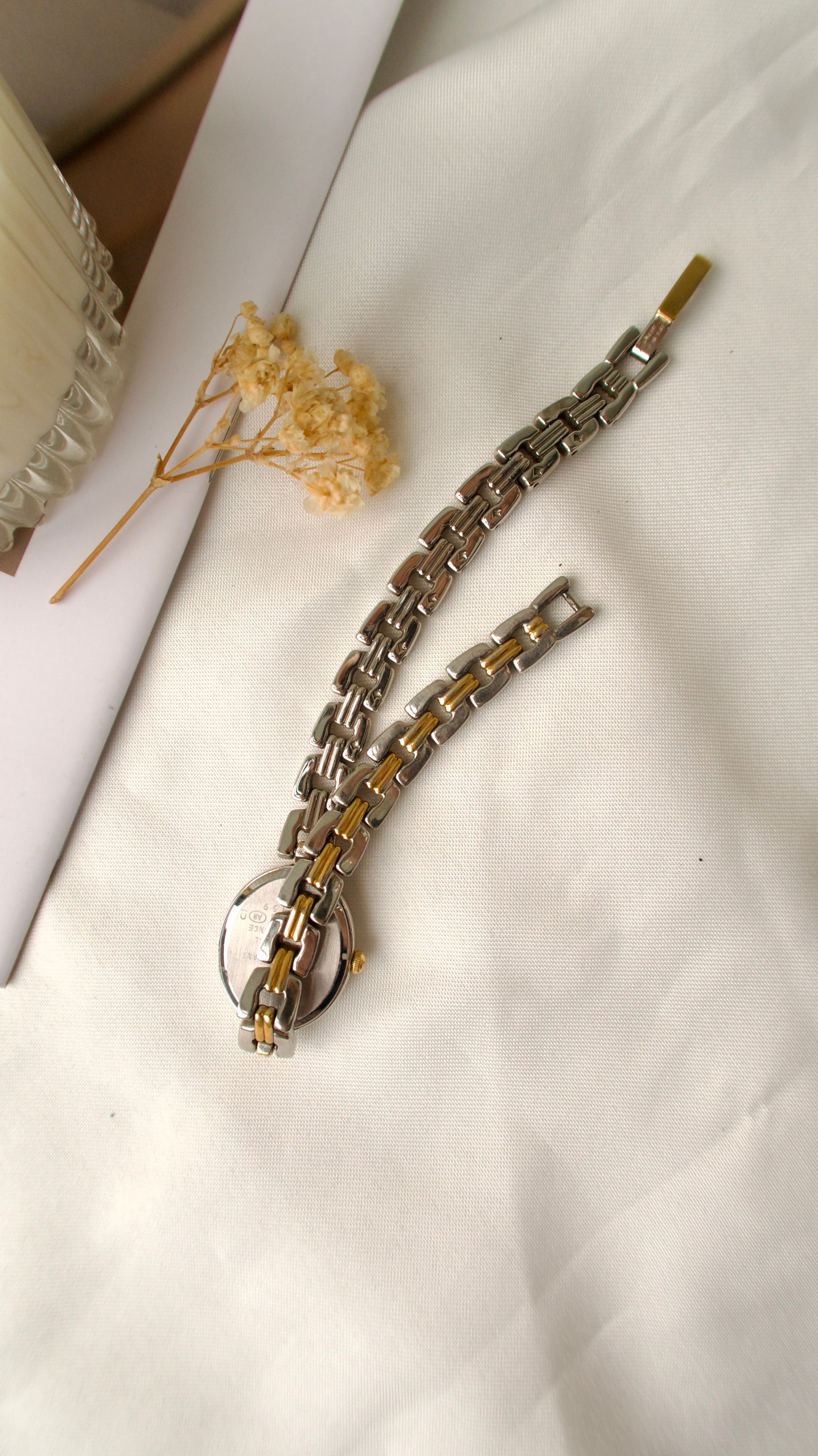 S. Oval White Dial with Two Tone Chain Watch