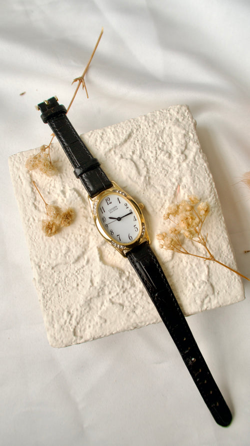CTZ. Oval White Dial with Black Strap Watch