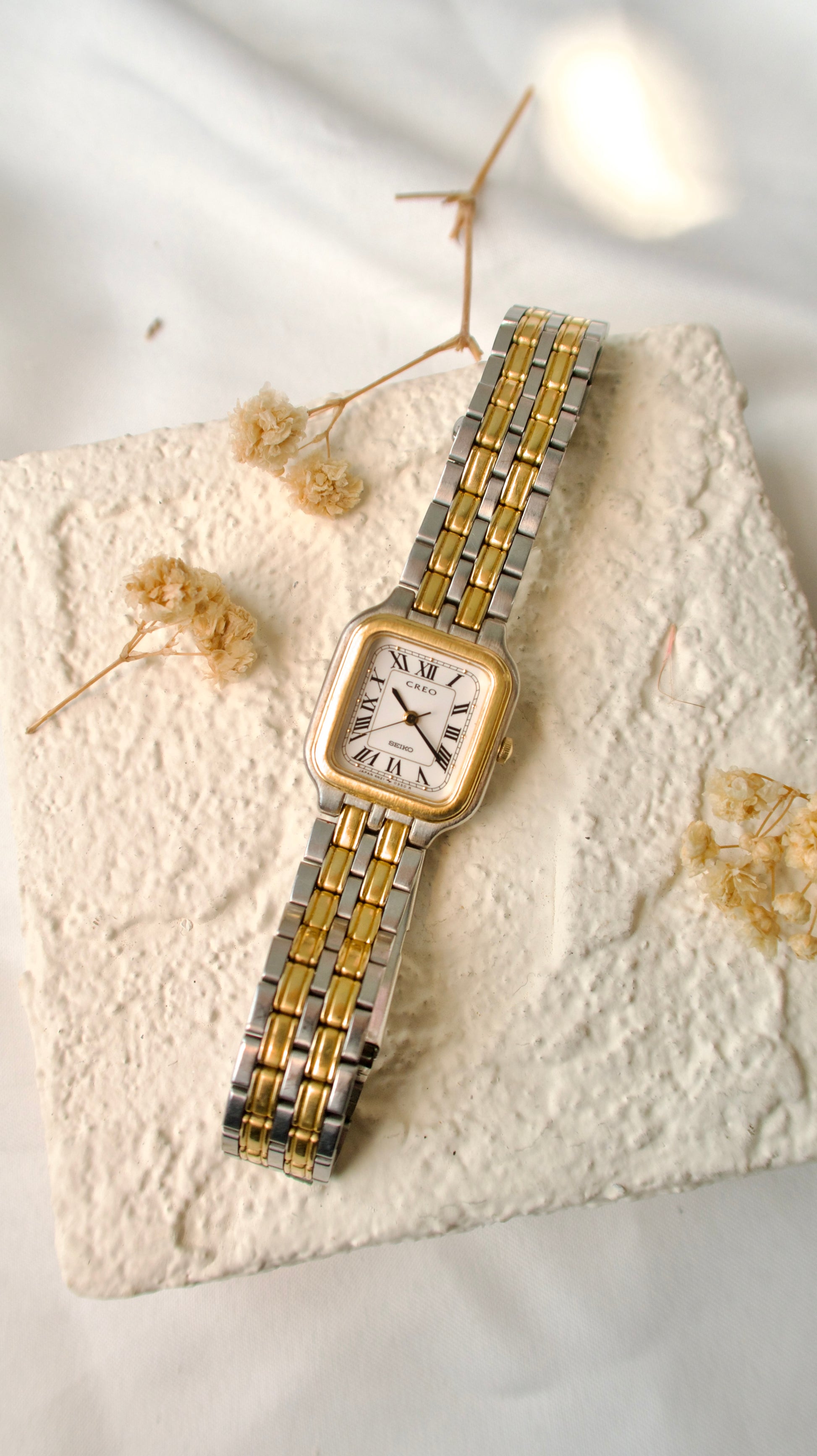 S. Creo Square White Roman Dial with Two Tone Chain Watch