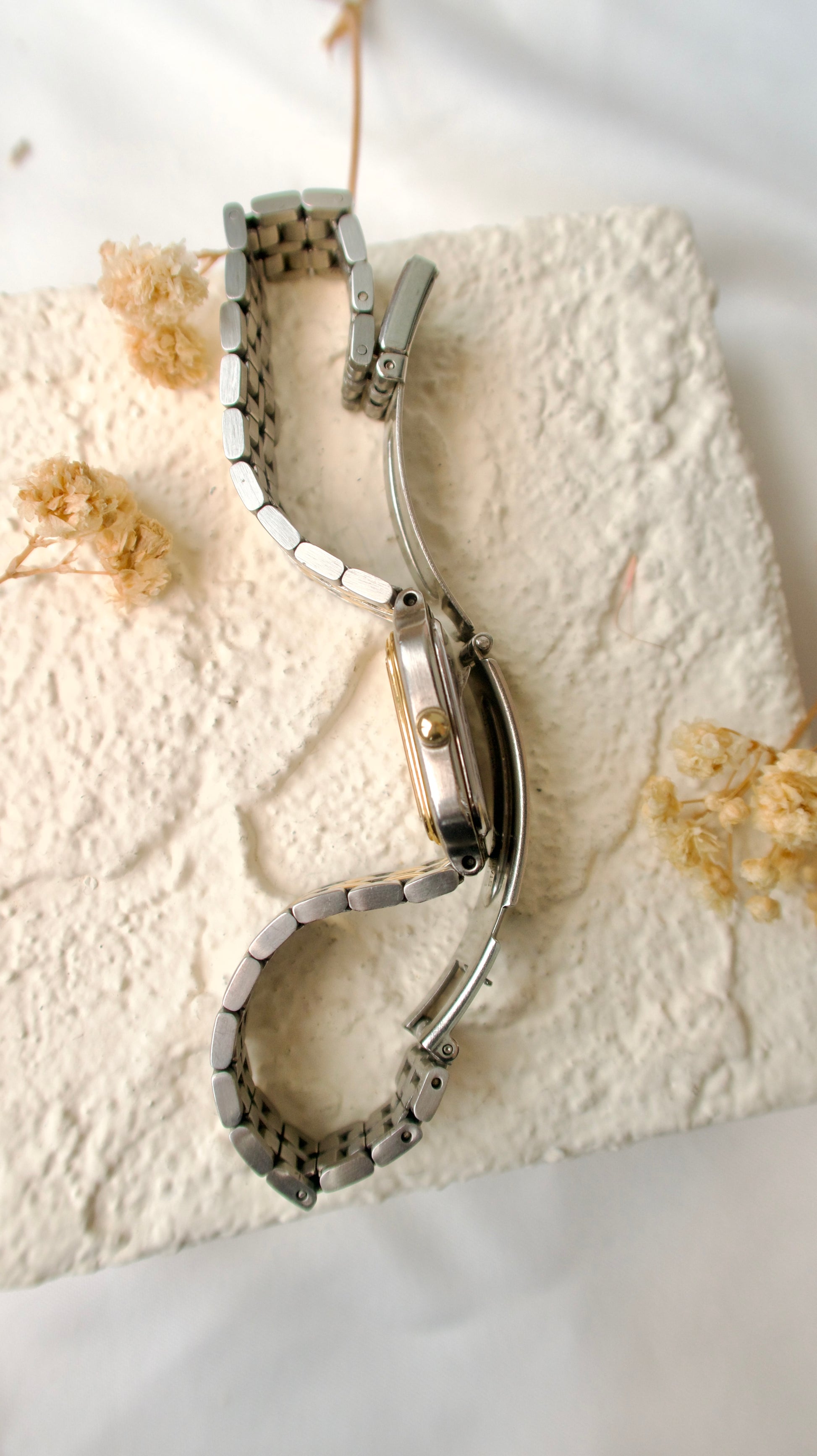 S. Creo Square White Roman Dial with Two Tone Chain Watch