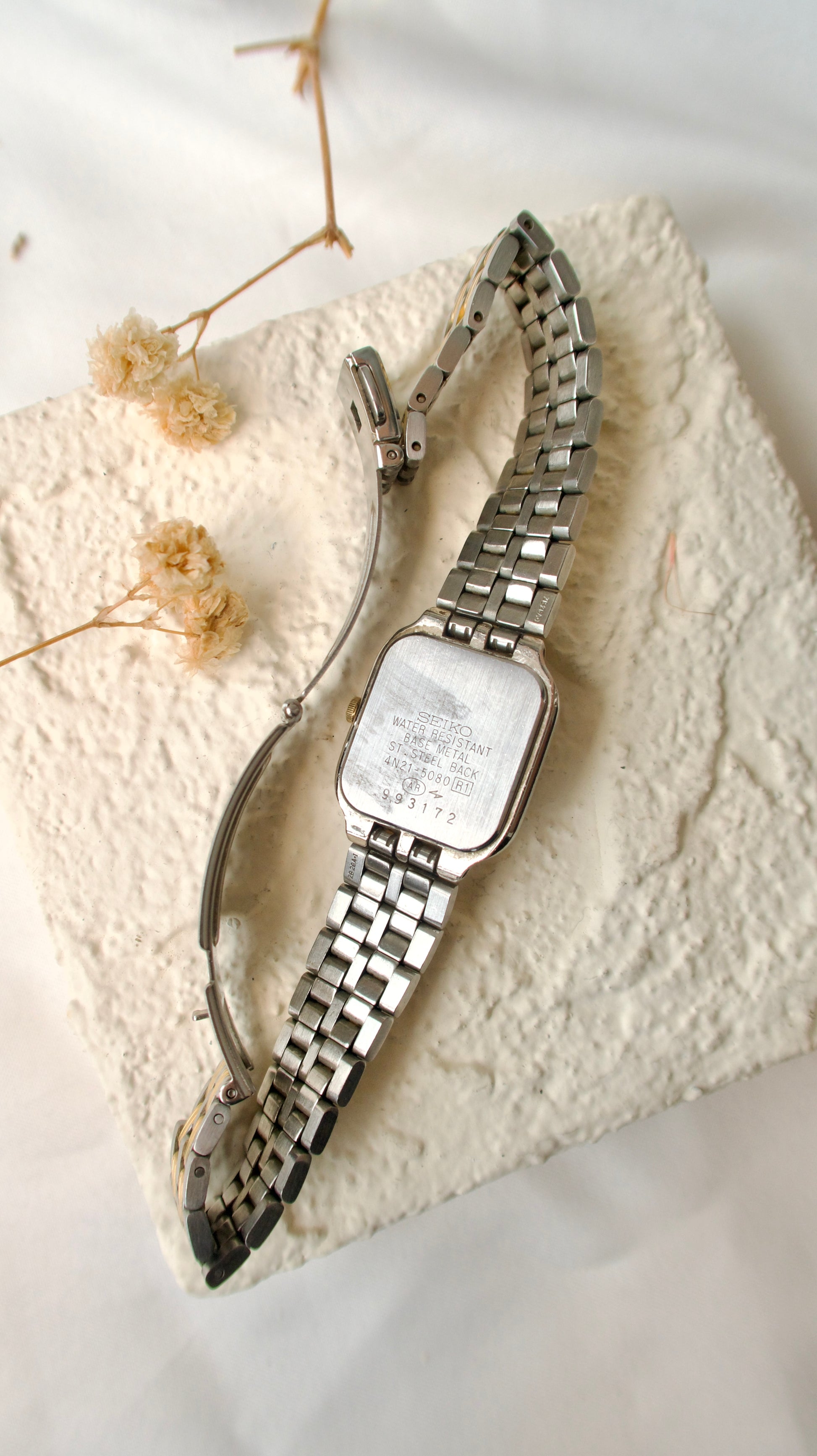 S. Creo Square White Roman Dial with Two Tone Chain Watch