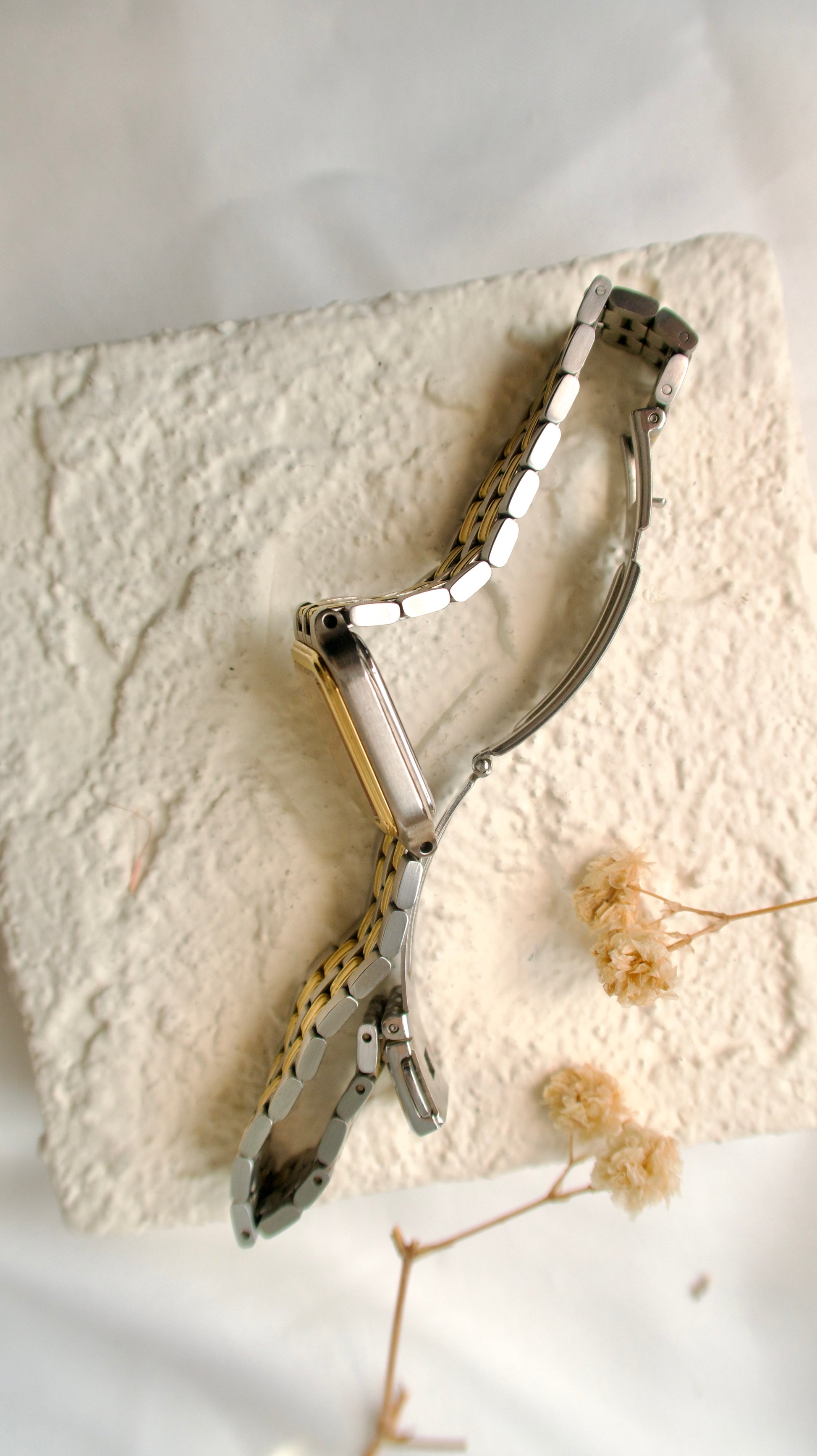 S. Creo Square White Roman Dial with Two Tone Chain Watch