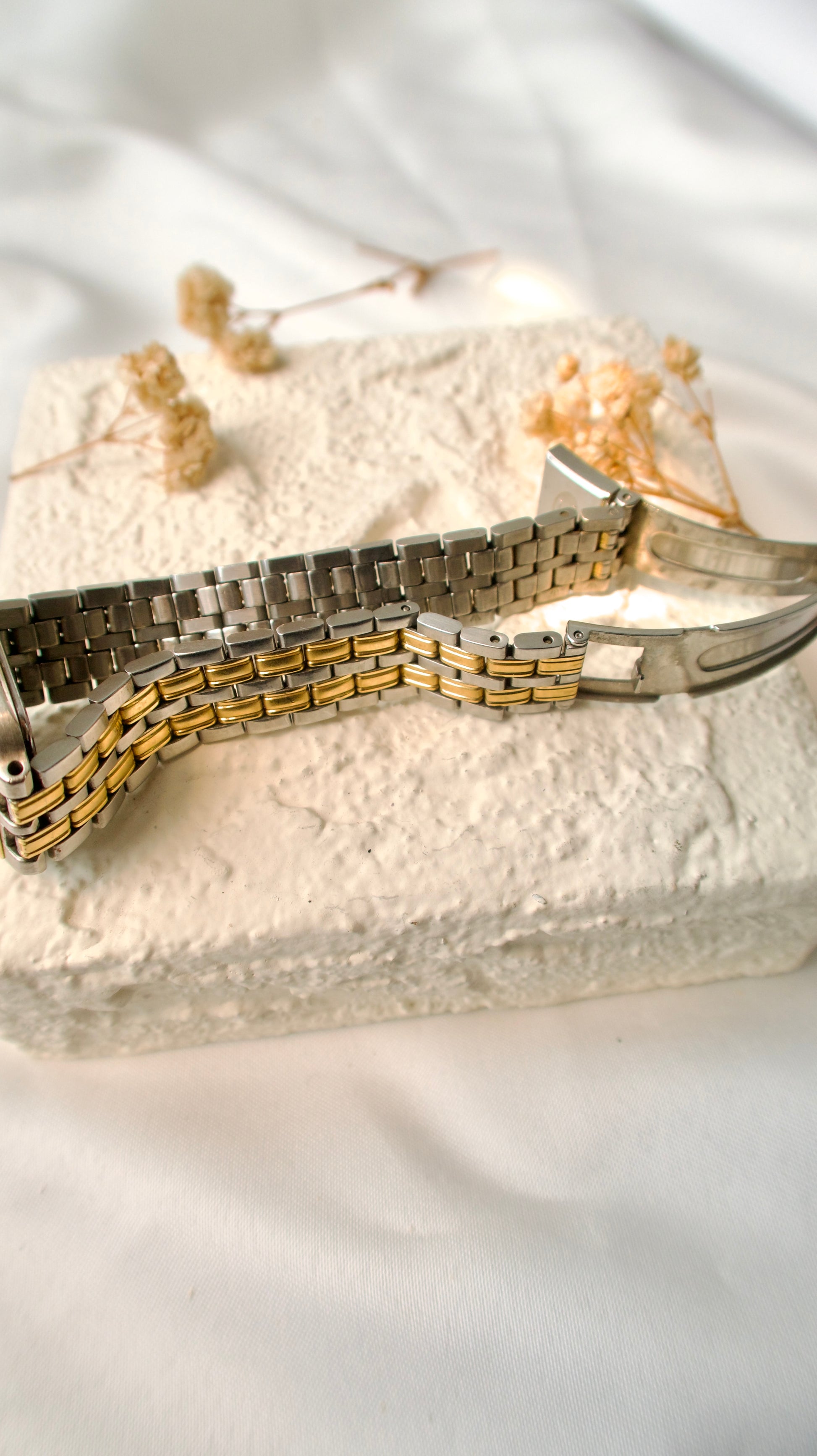 S. Creo Square White Roman Dial with Two Tone Chain Watch