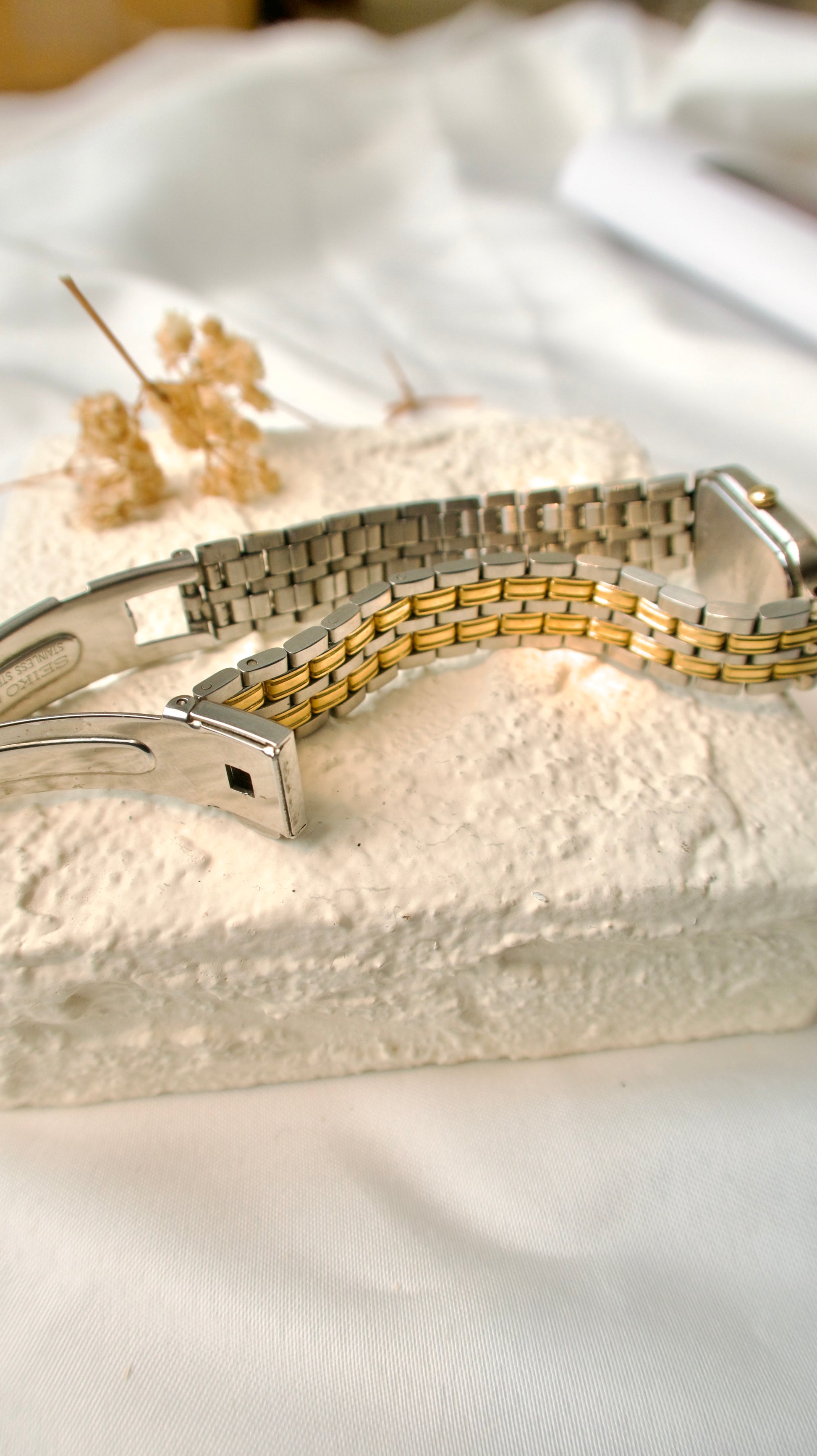 S. Creo Square White Roman Dial with Two Tone Chain Watch