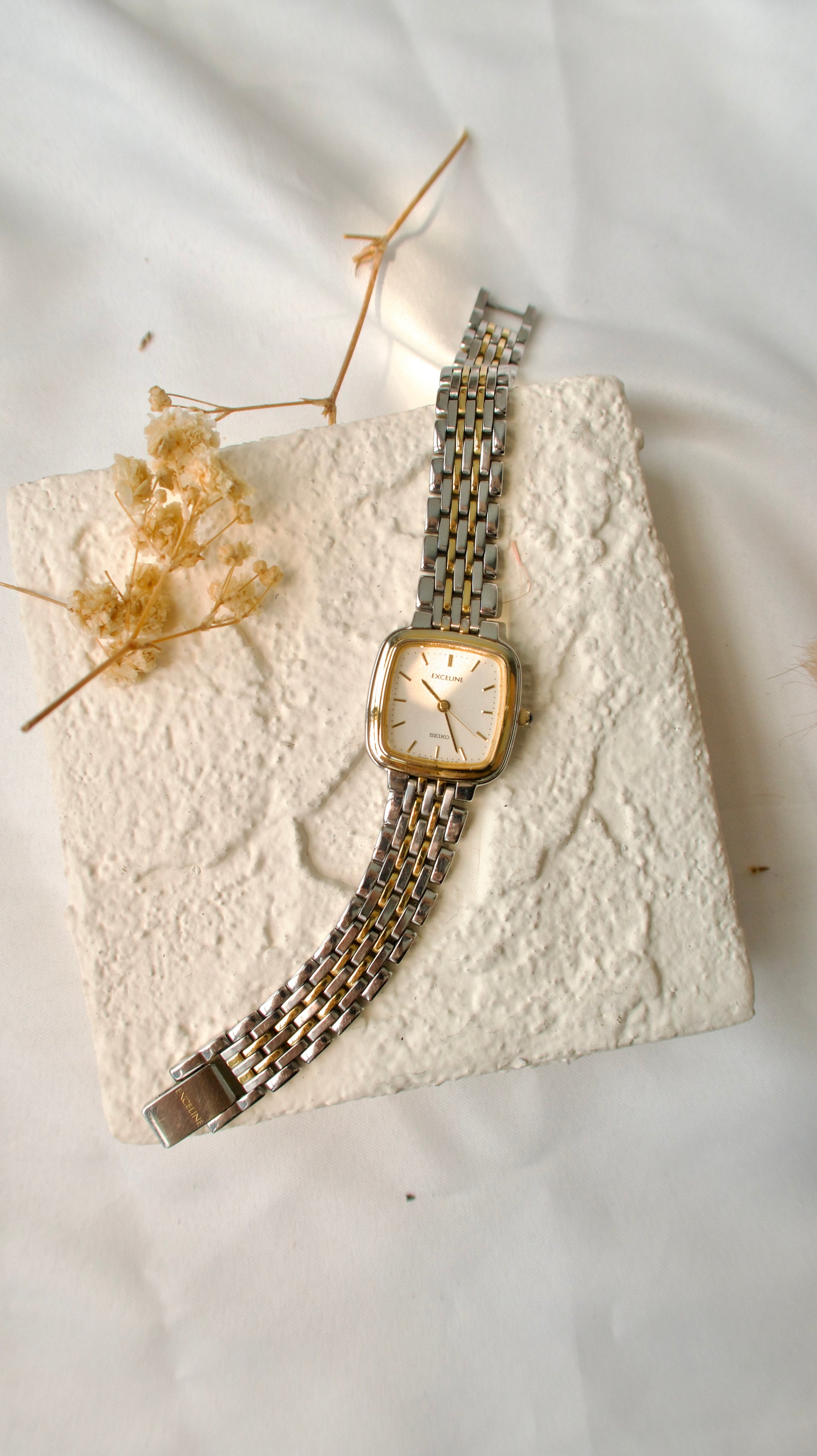 S. Exceline Square Beige Dial with Two Tone Chain Watch
