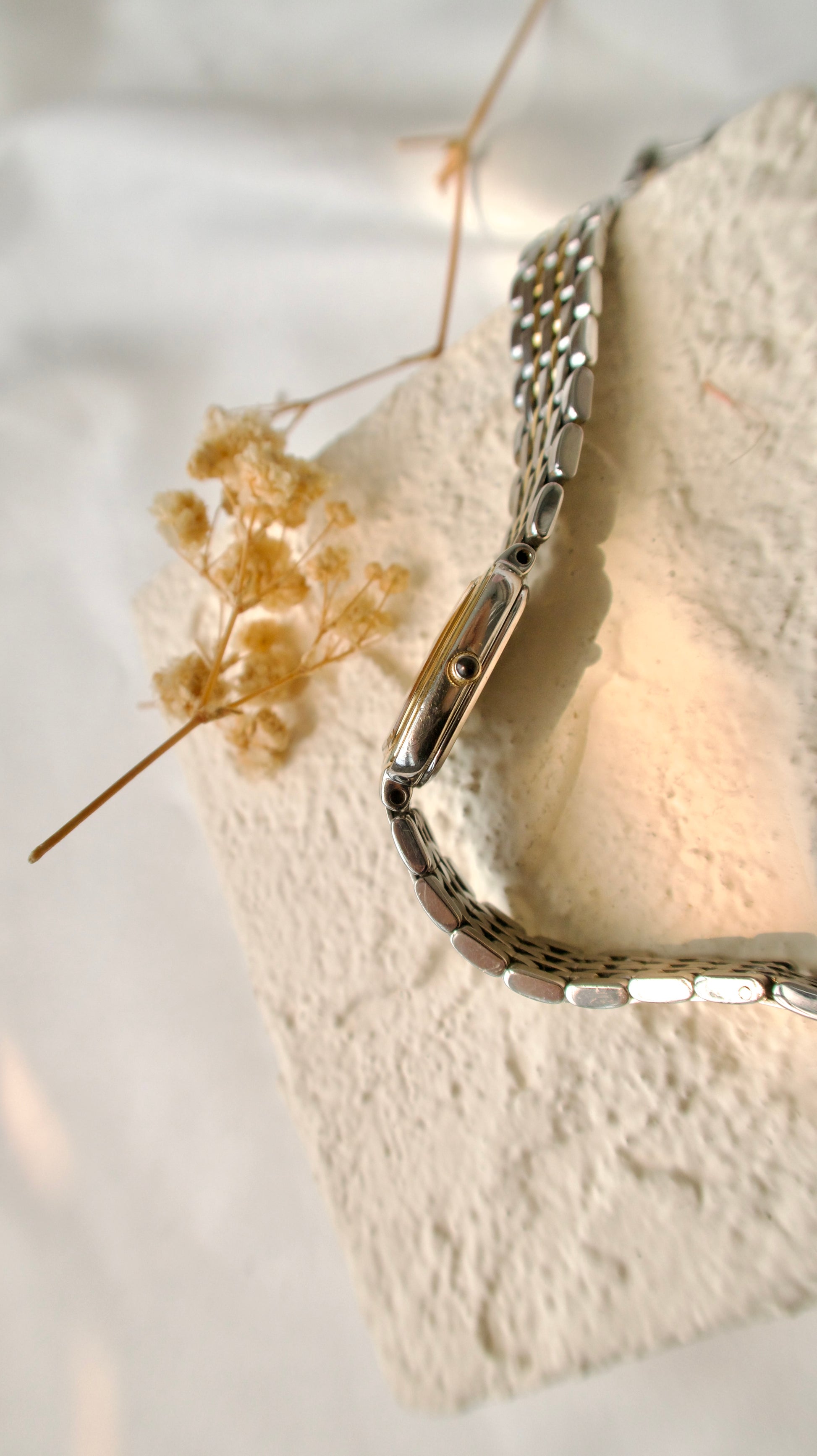 S. Exceline Square Beige Dial with Two Tone Chain Watch