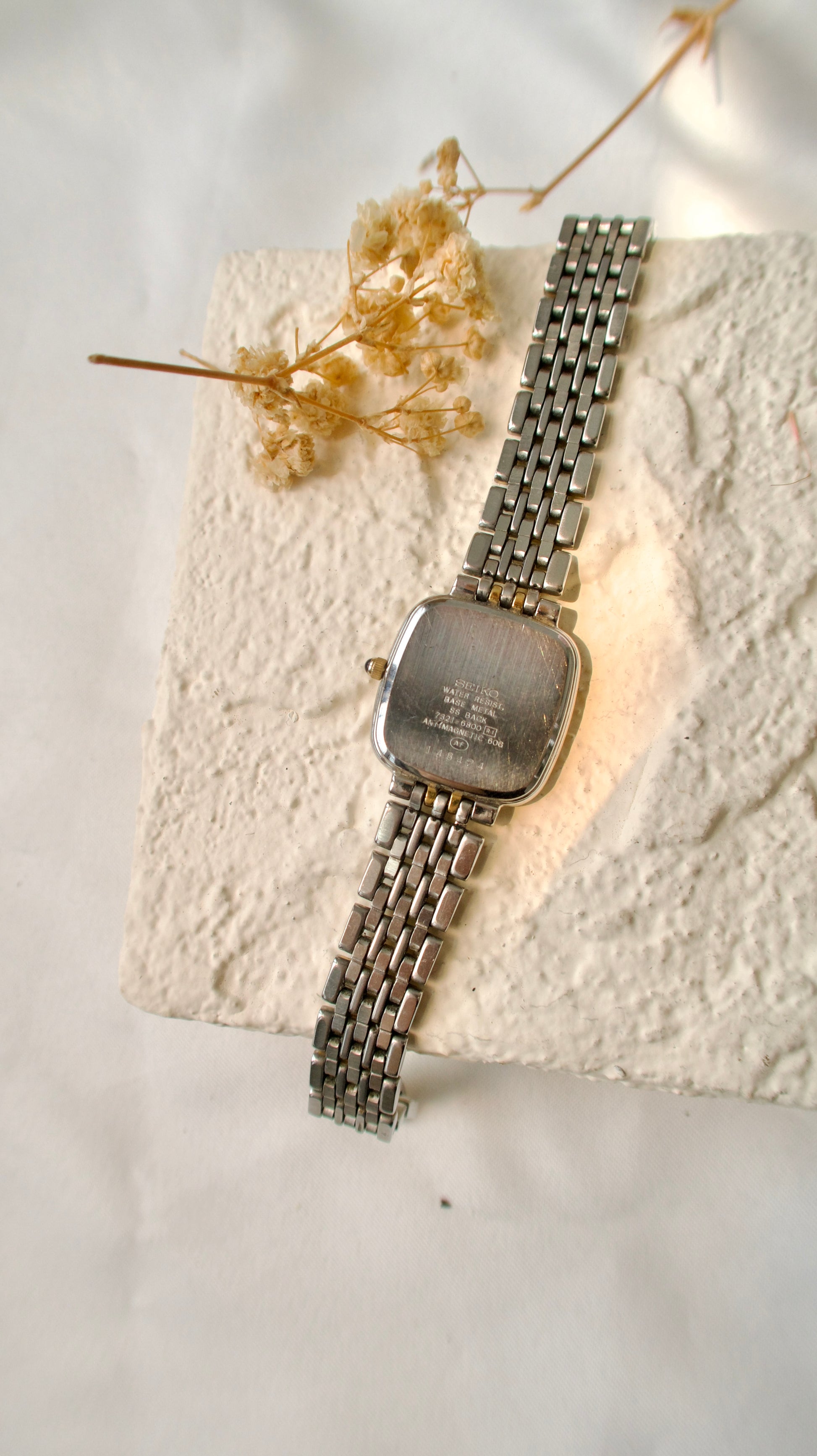 S. Exceline Square Beige Dial with Two Tone Chain Watch
