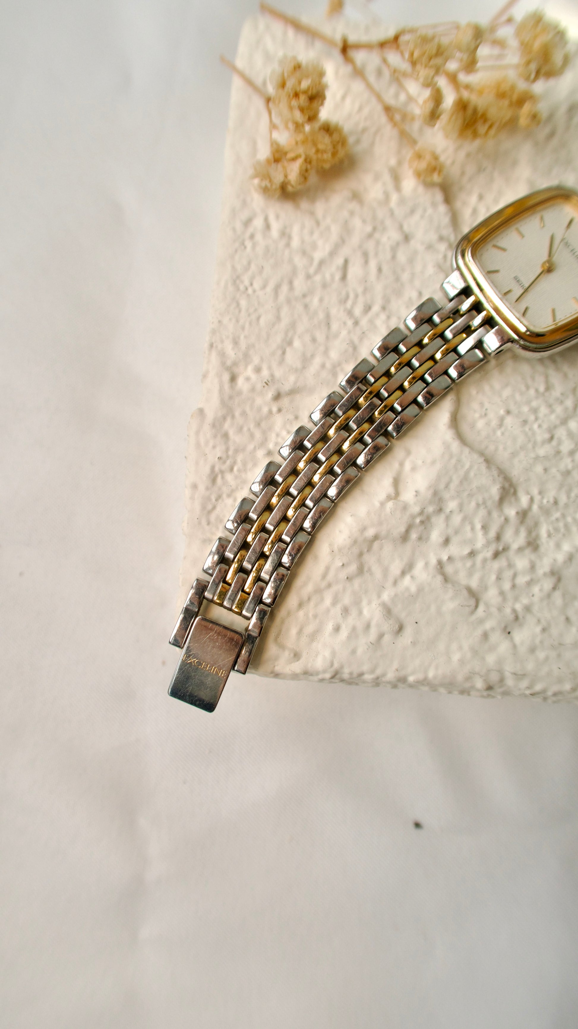 S. Exceline Square Beige Dial with Two Tone Chain Watch