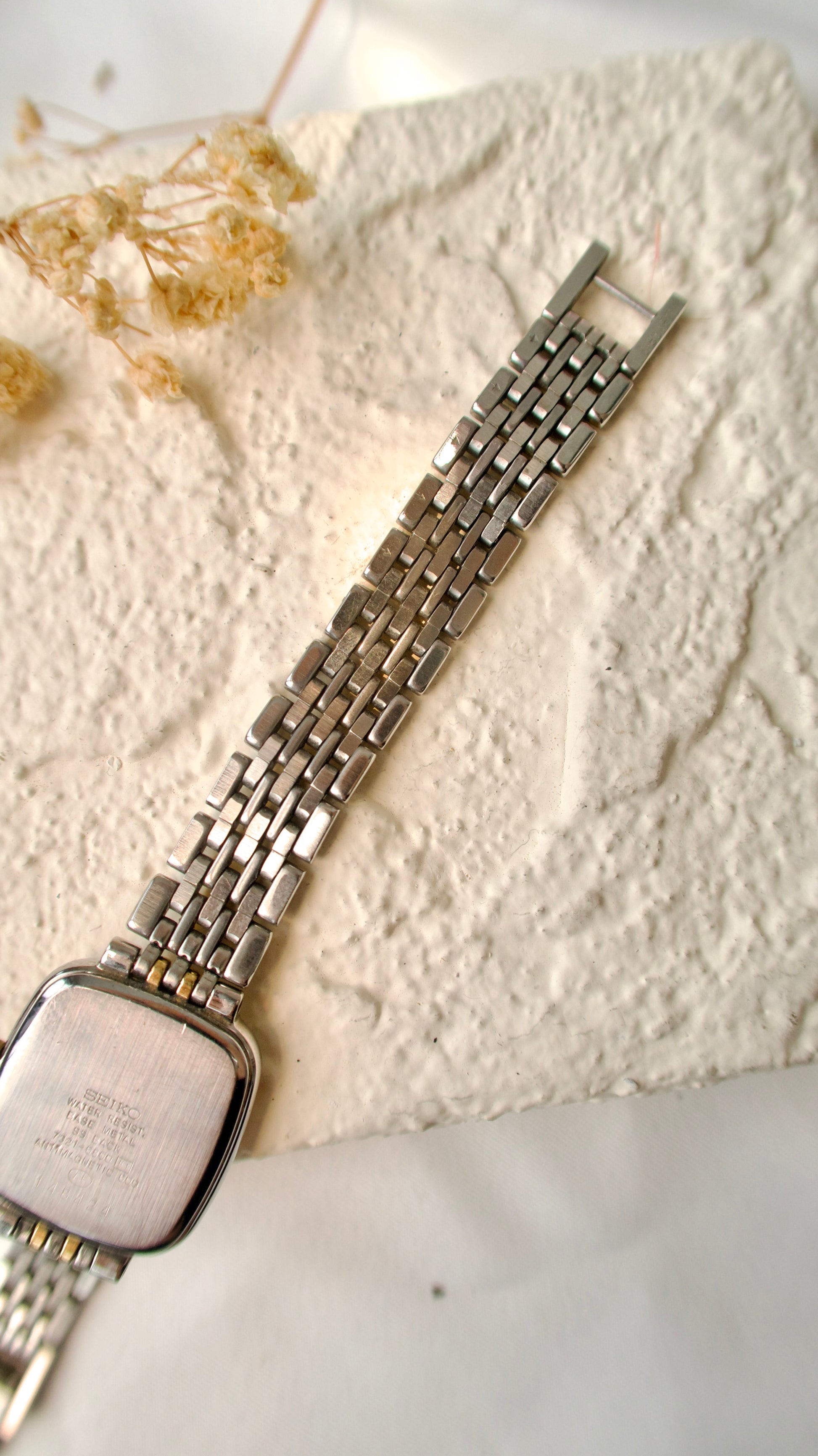 S. Exceline Square Beige Dial with Two Tone Chain Watch