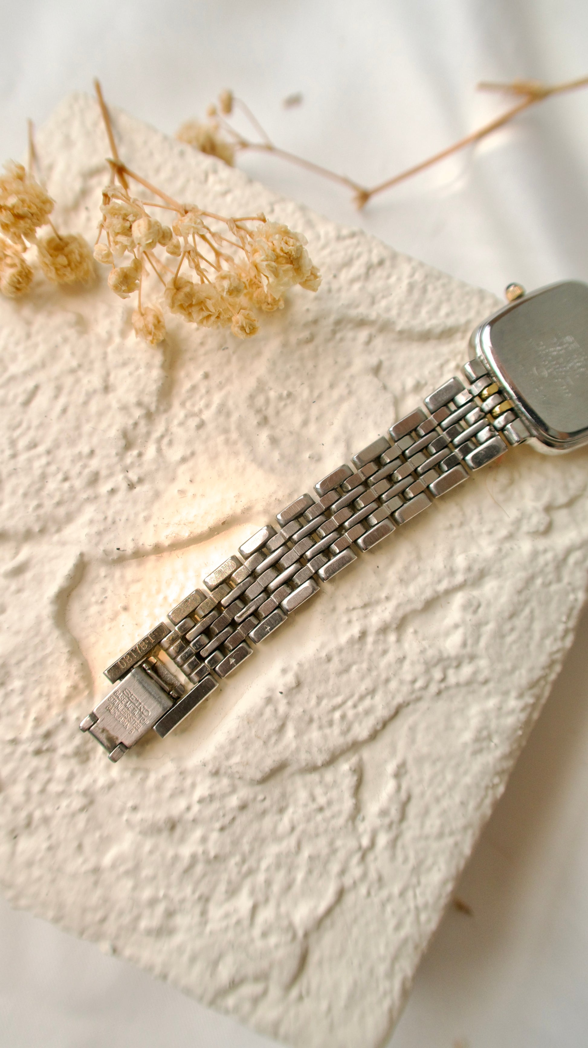 S. Exceline Square Beige Dial with Two Tone Chain Watch
