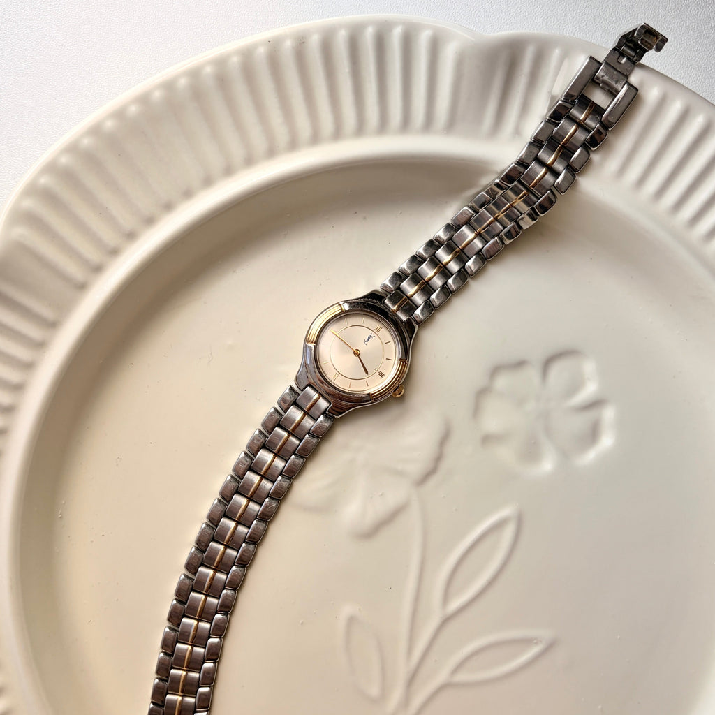 YS L Beige Round Dial with Two Tone Chain Watch