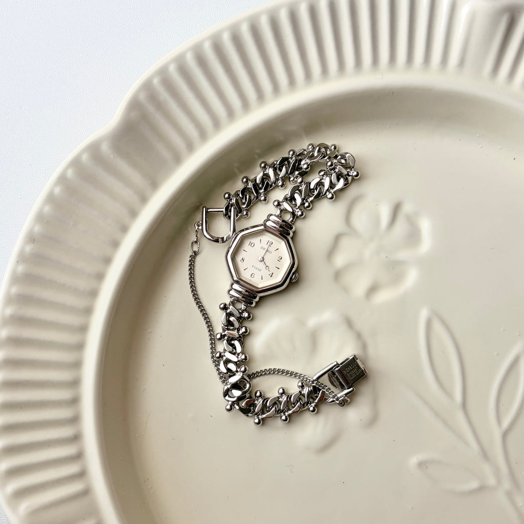S. Tisse White Octagon Dial with Silver Chain Watch