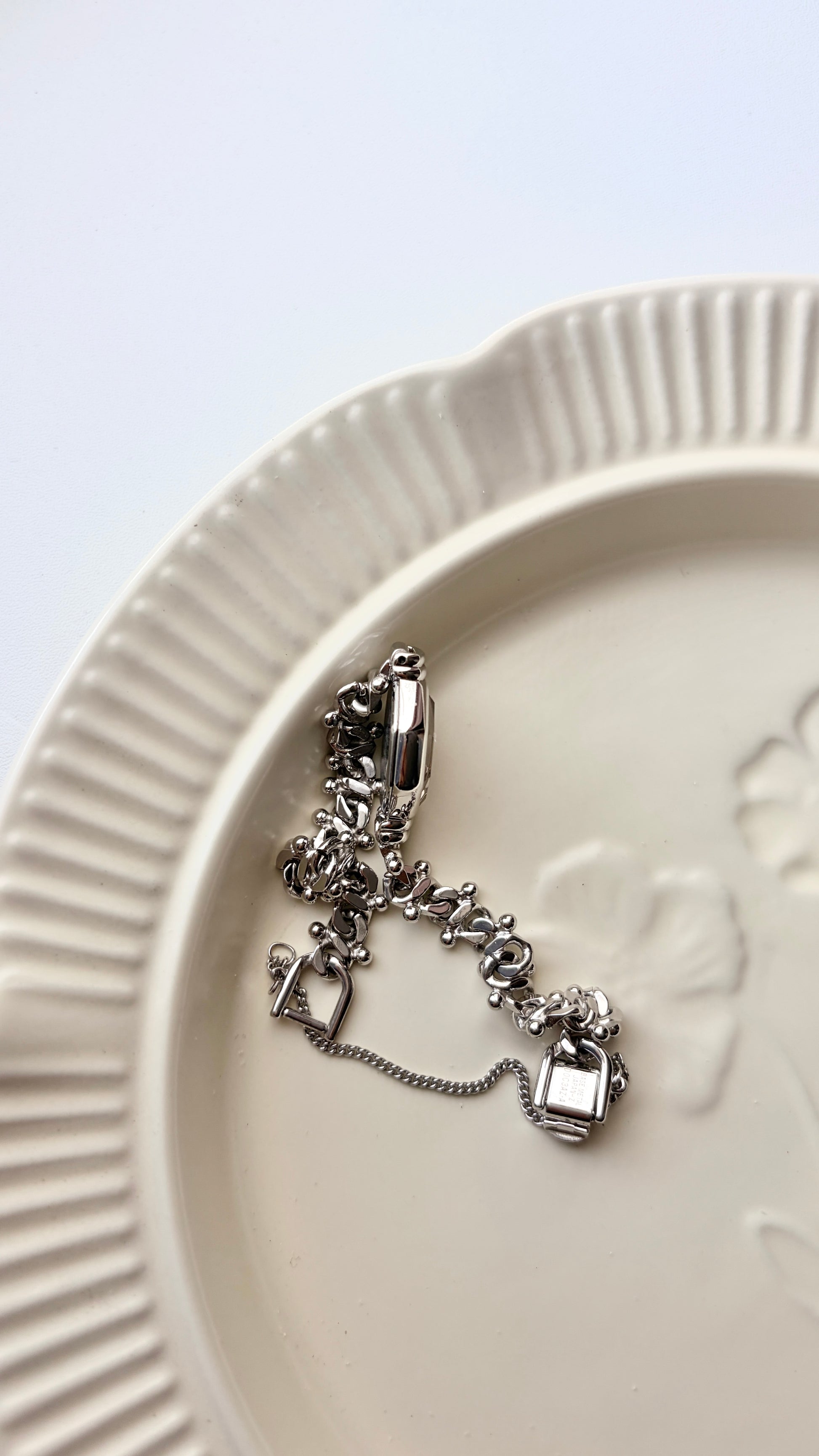 S. Tisse White Octagon Dial with Silver Chain Watch