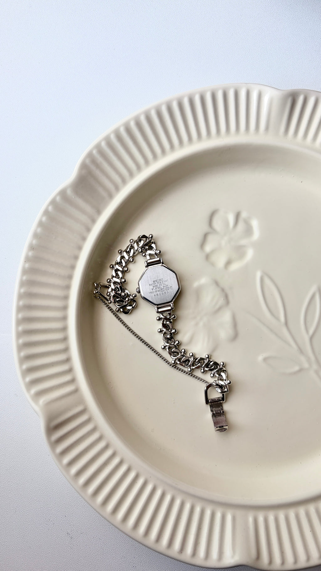 S. Tisse White Octagon Dial with Silver Chain Watch
