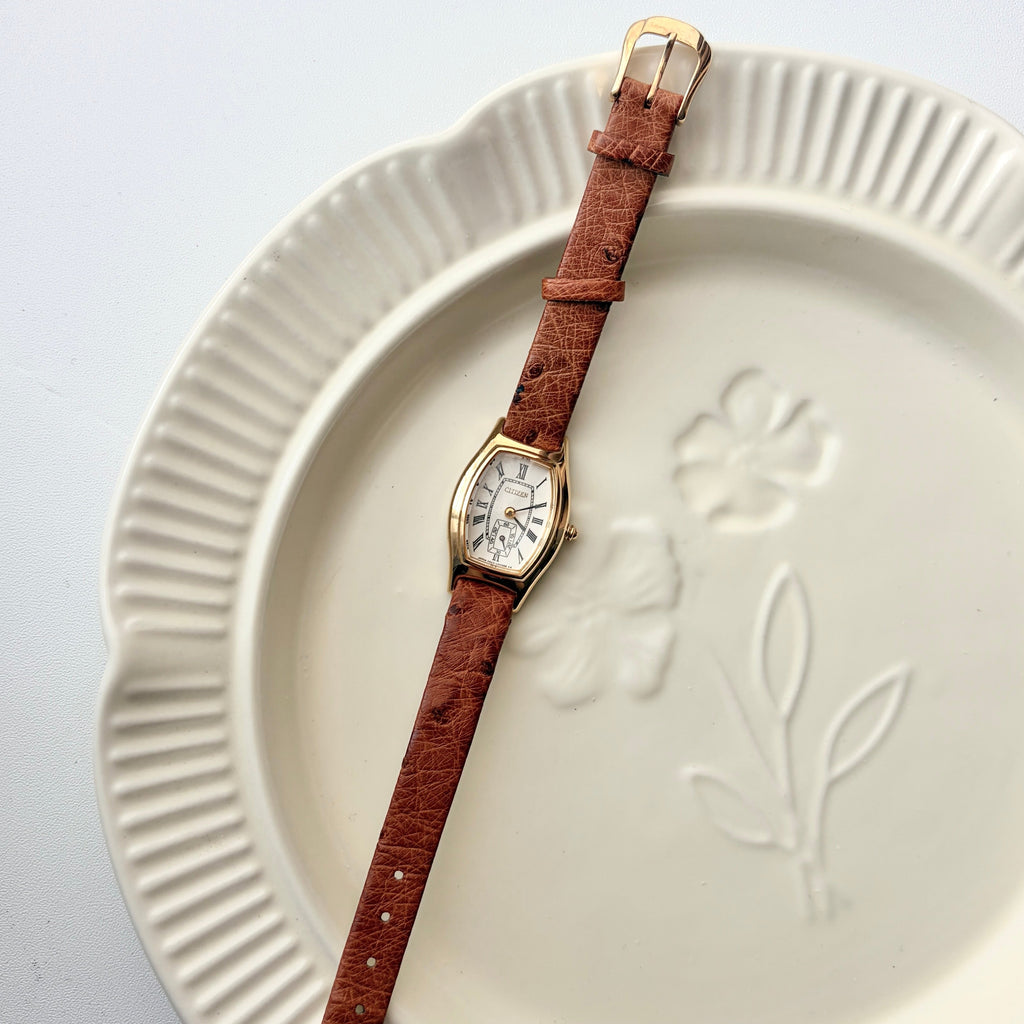 CTZ. Roman White Oblong Dial with Brick Brown Strap Watch