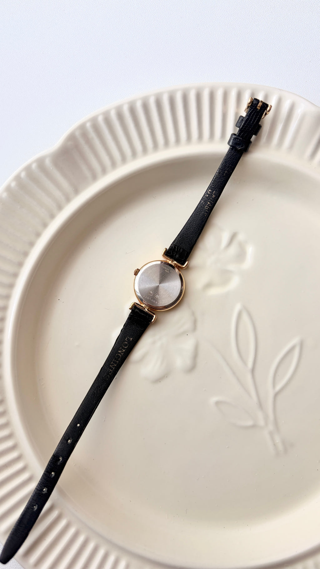 L. White Round Dial with Black Strap Watch
