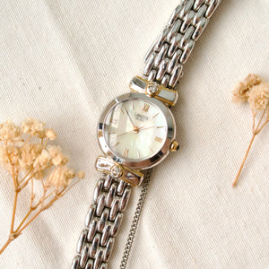 LANCETTI Milano Round White MOP Dial with Silver Chain Watch