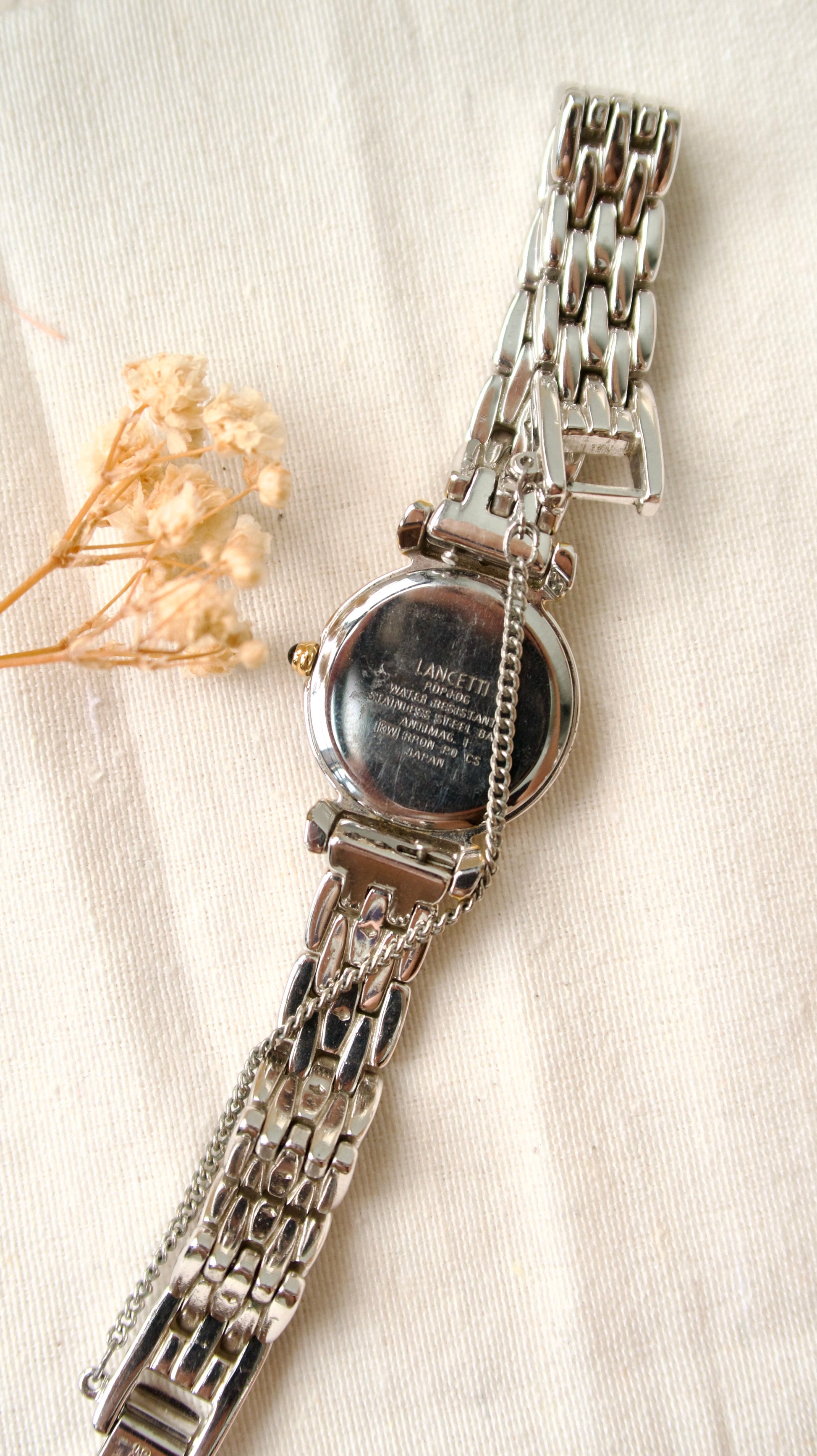 LANCETTI Milano Round White MOP Dial with Silver Chain Watch