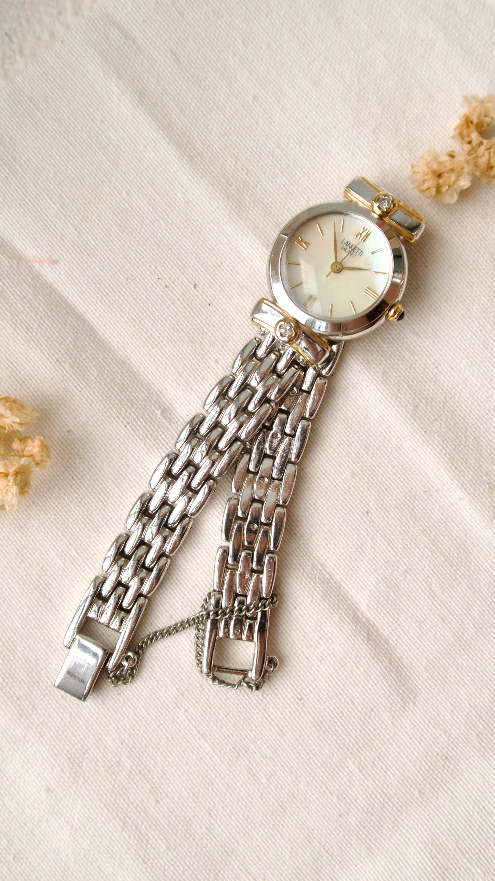 LANCETTI Milano Round White MOP Dial with Silver Chain Watch