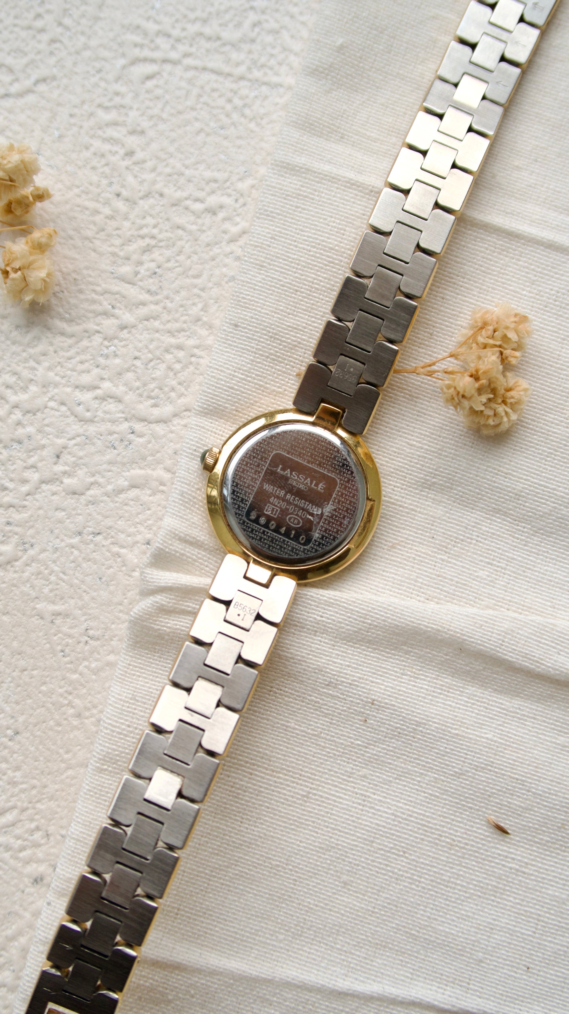 S. Lassale White Round Dial with Gold Green Chain Watch