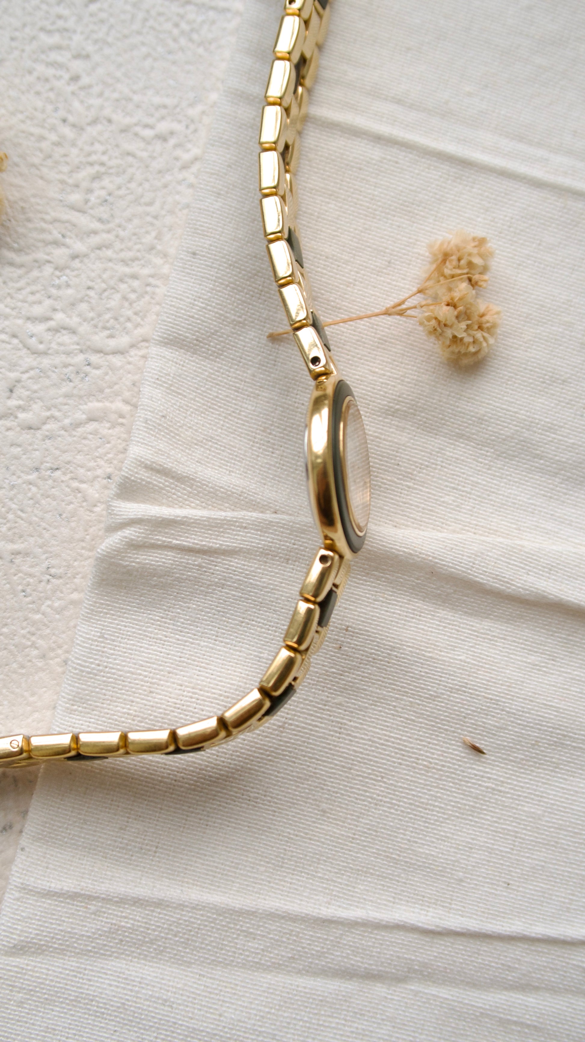 S. Lassale White Round Dial with Gold Green Chain Watch