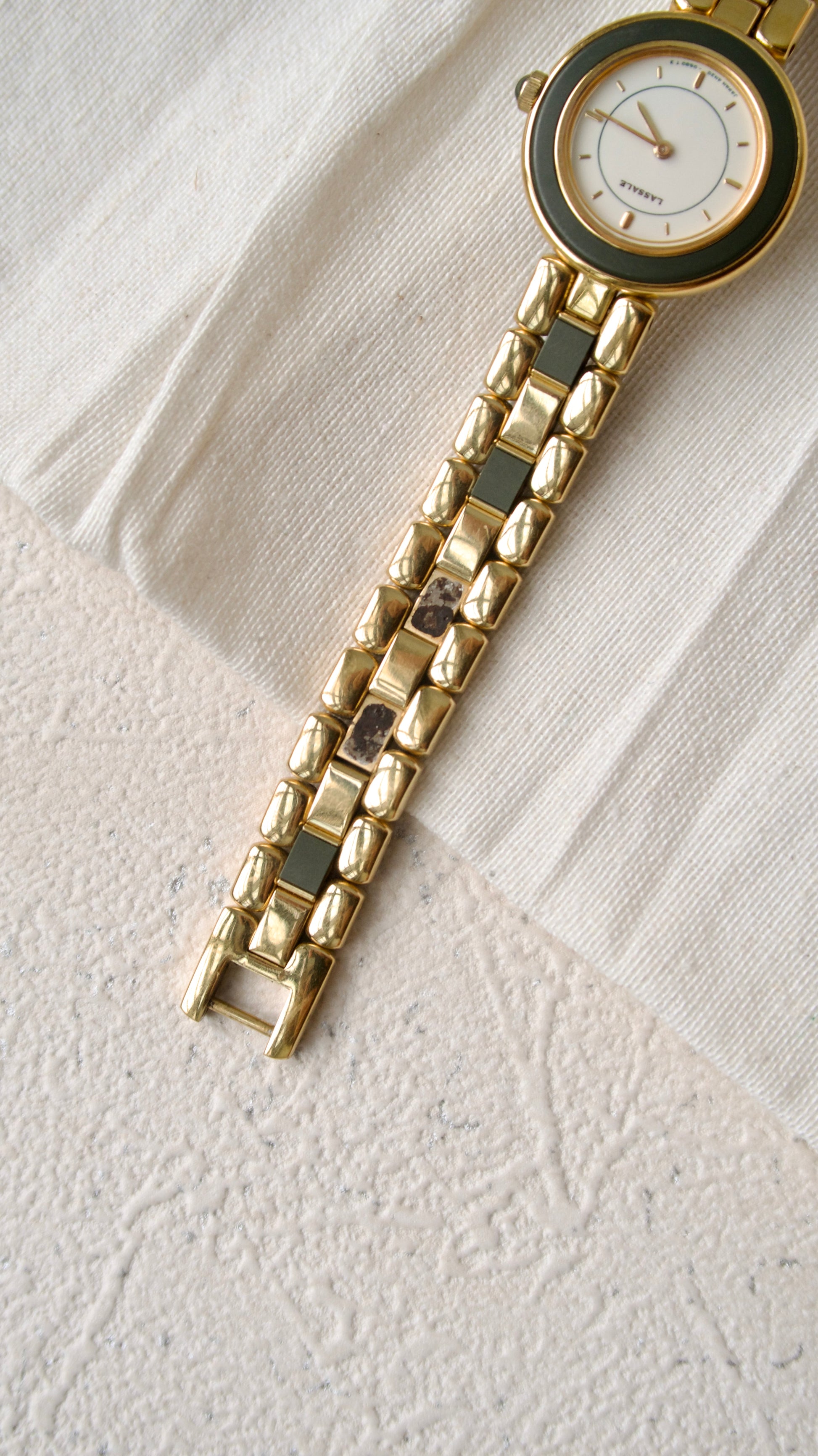 S. Lassale White Round Dial with Gold Green Chain Watch