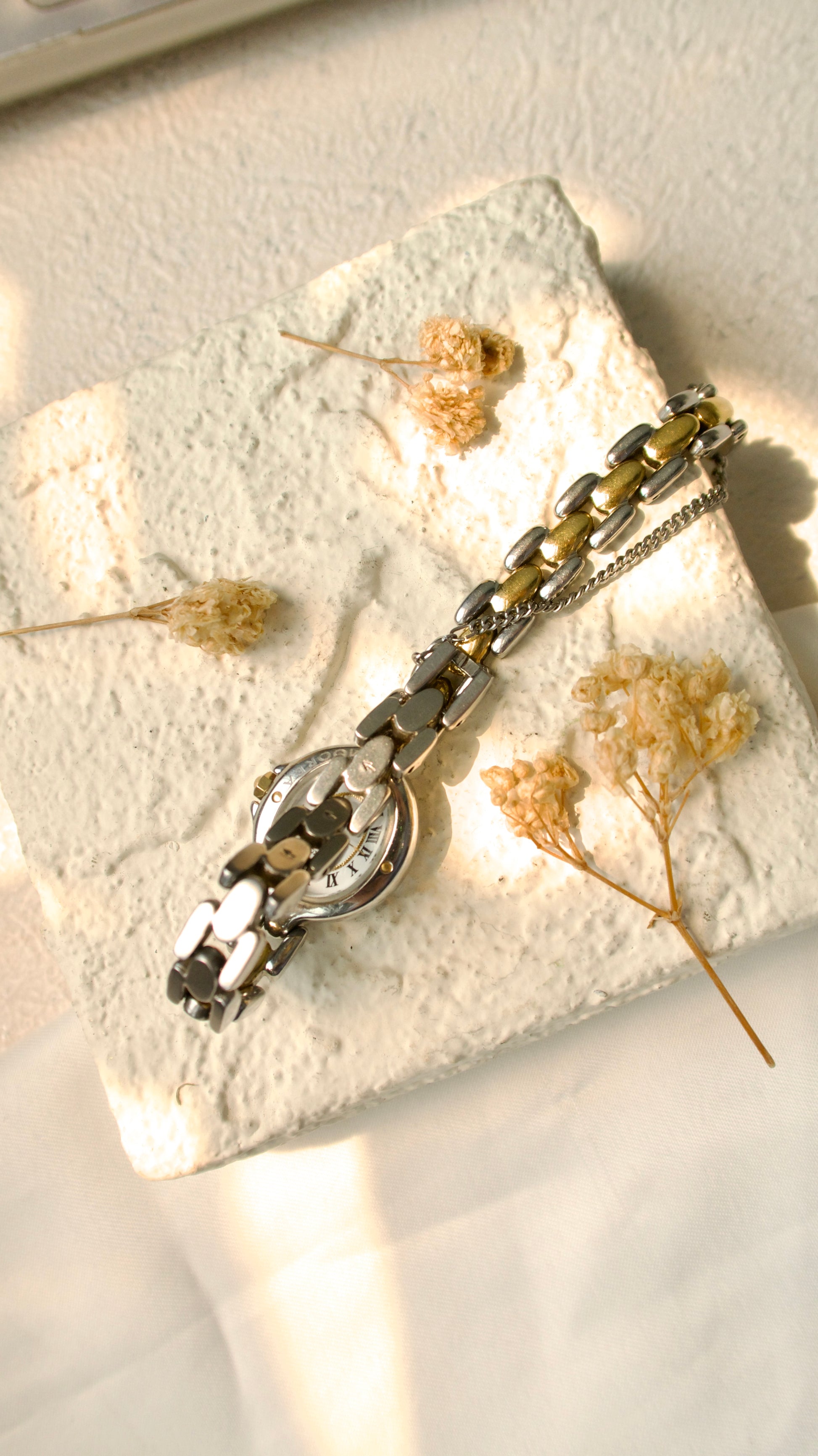 S. Moorea White Roman Dial with Two Tone Chain Watch