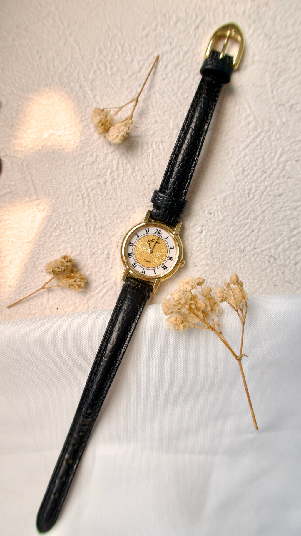 S. Lespoir Roman Round Dial with Black Strap Watch