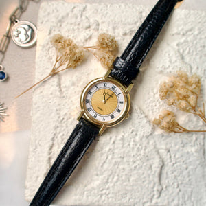 S. Lespoir Roman Round Dial with Black Strap Watch