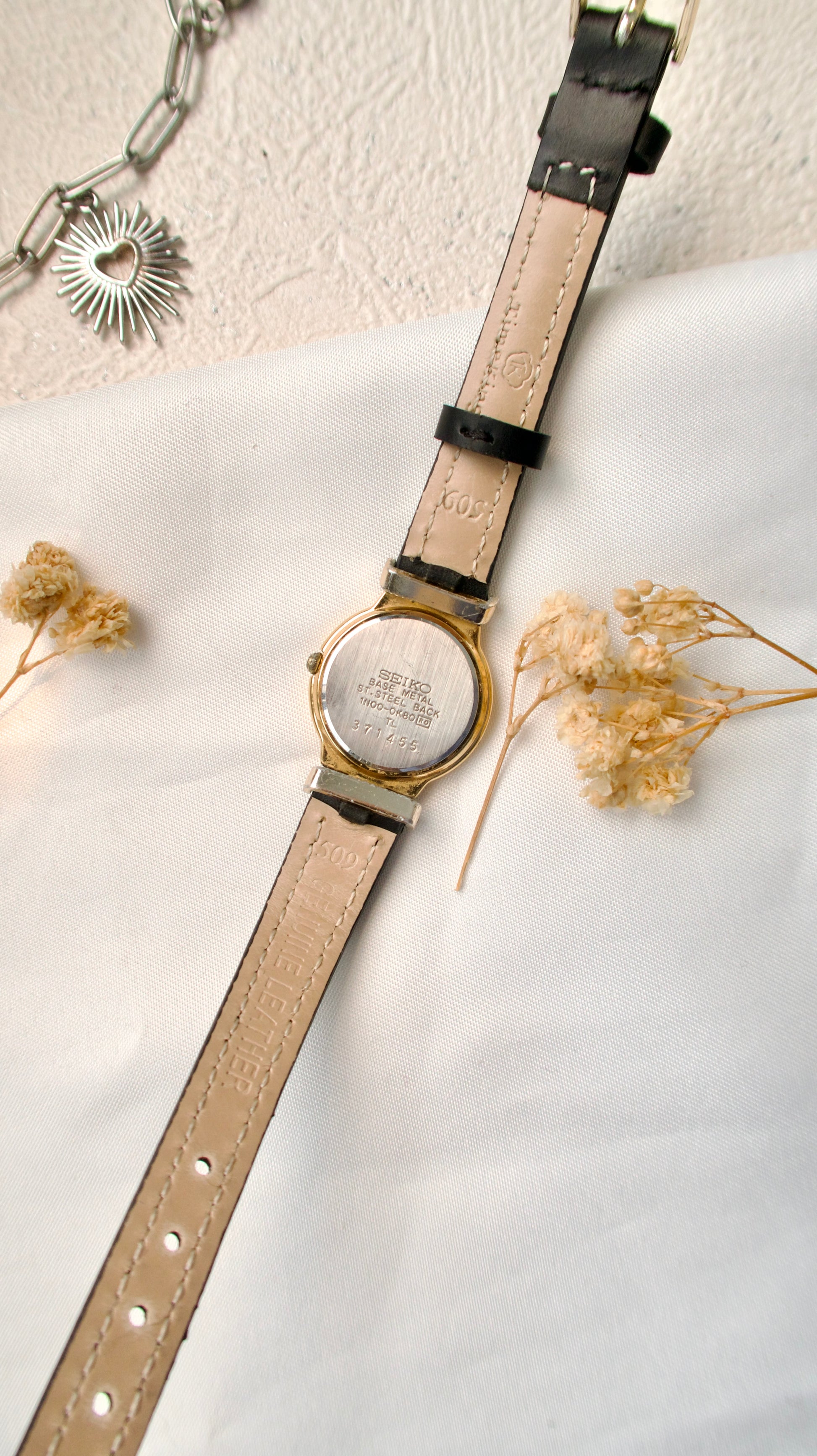 S. White Round Dial with Pink Red Roman and Black Strap Watch