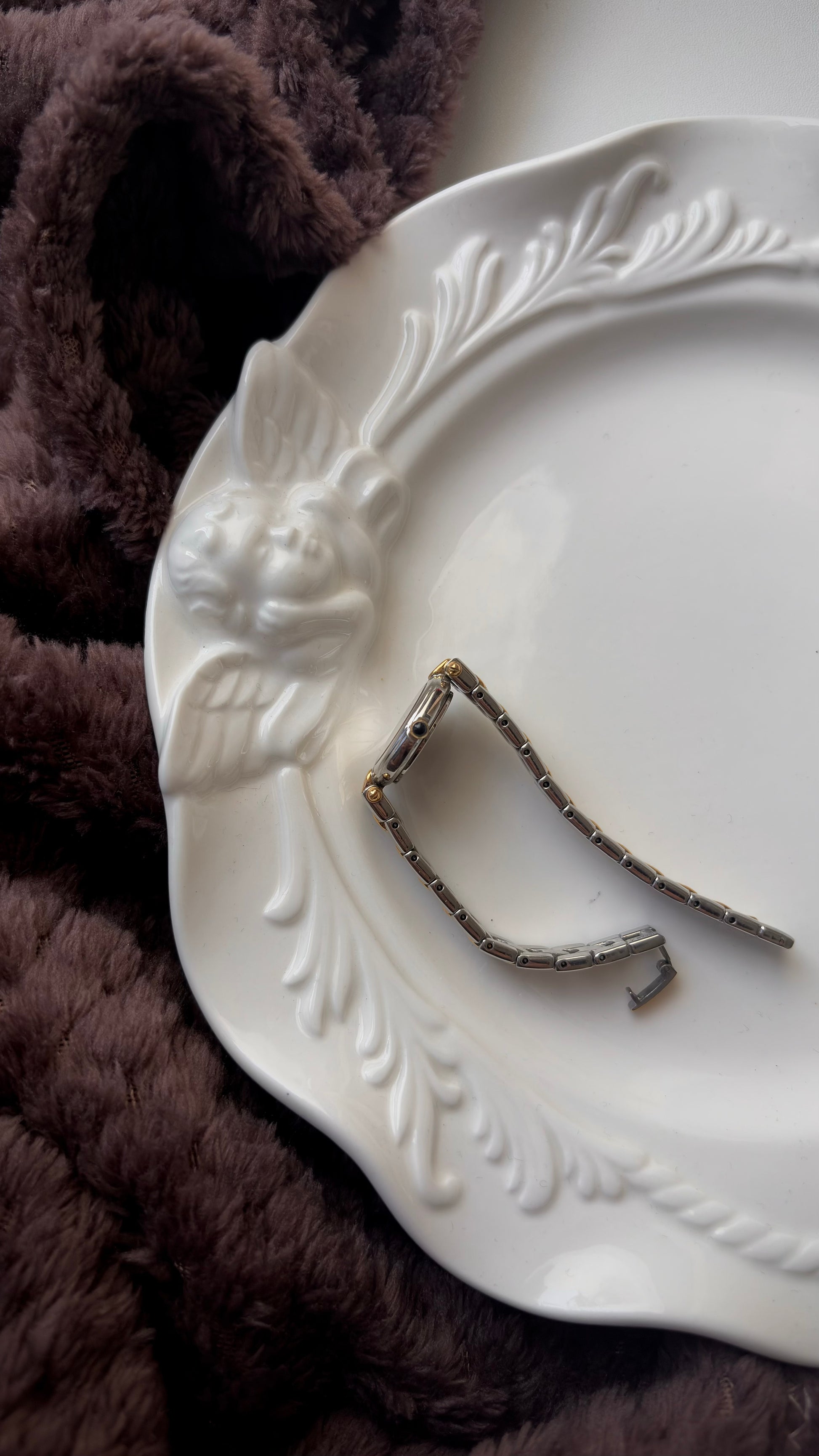 S. Exceline Silver Round Dial Two Tone Chain Watch