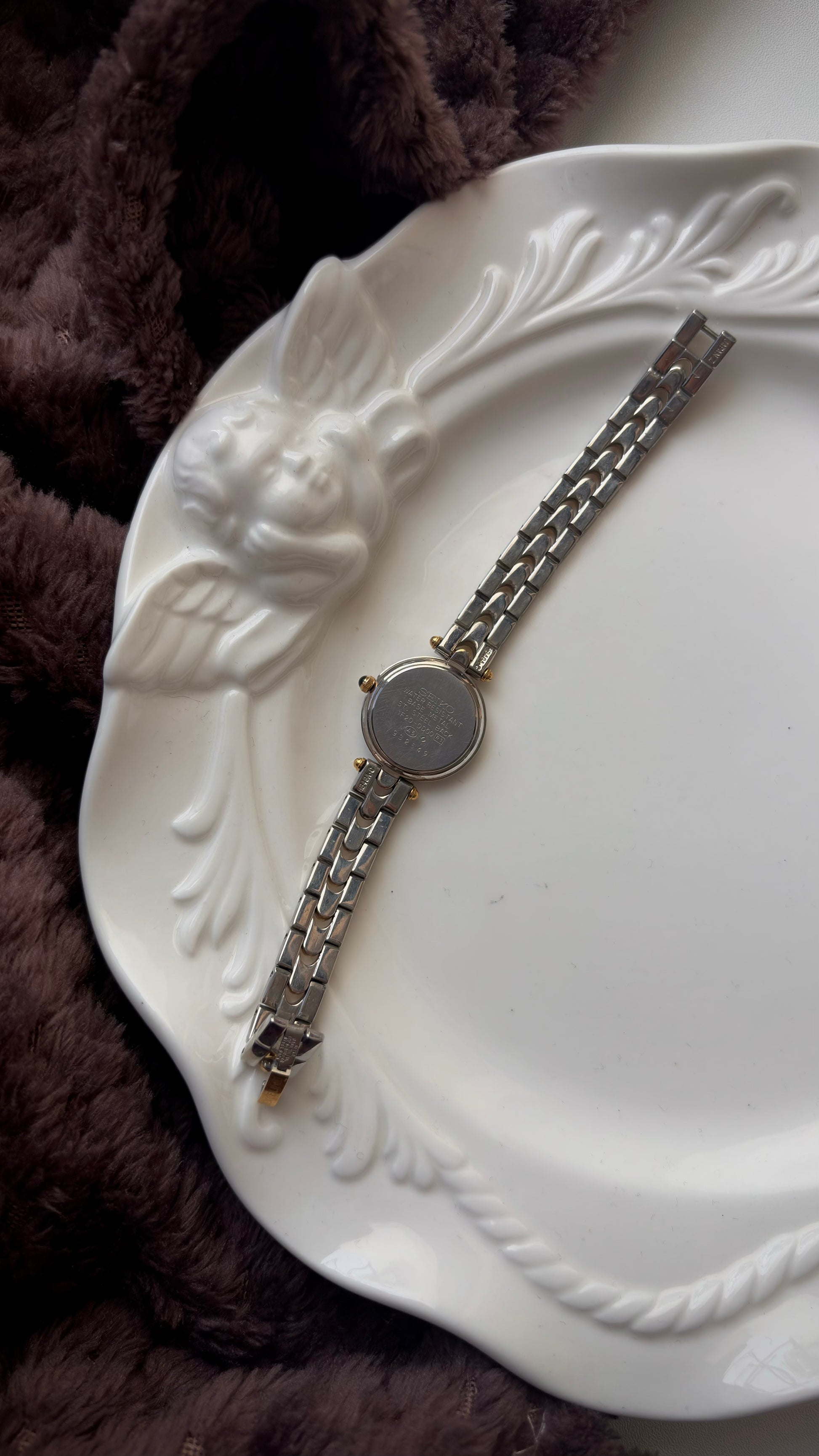 S. Exceline Silver Round Dial Two Tone Chain Watch