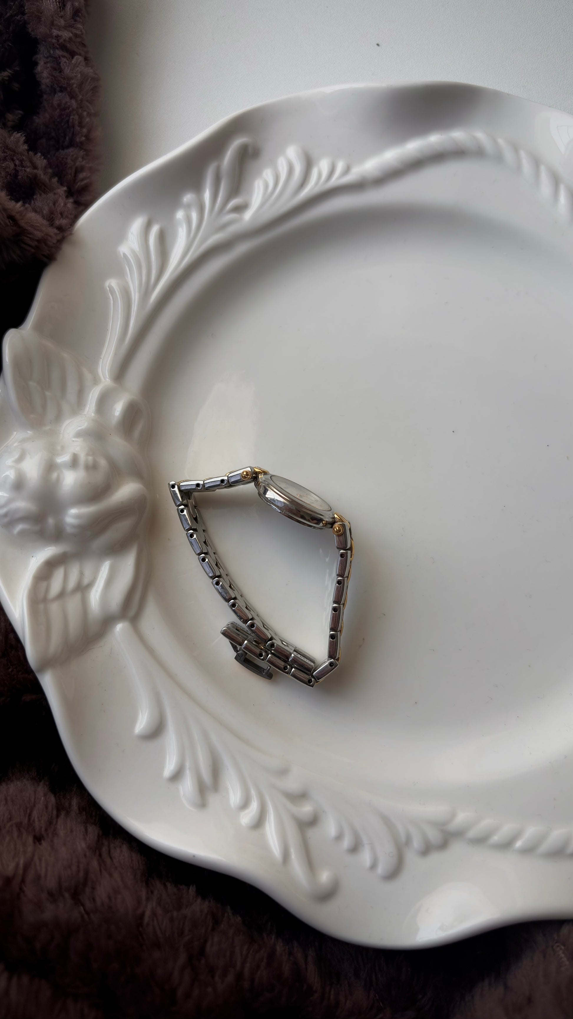 S. Exceline Silver Round Dial Two Tone Chain Watch