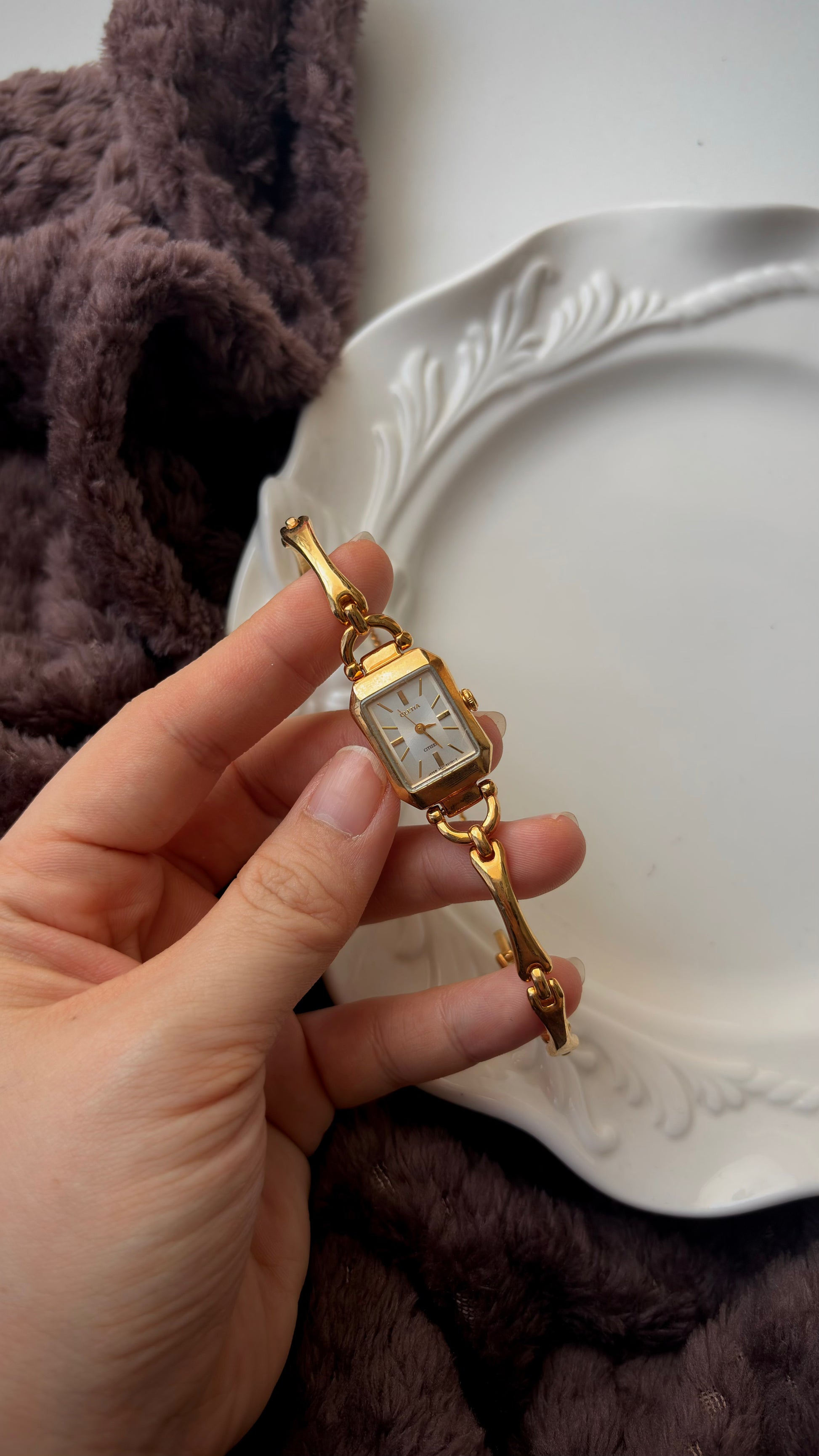 CTZ. Cletia Rect Silver Dial Gold Chain Watch