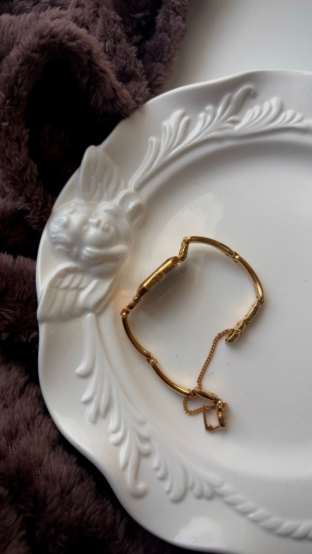 CTZ. Cletia Rect Silver Dial Gold Chain Watch