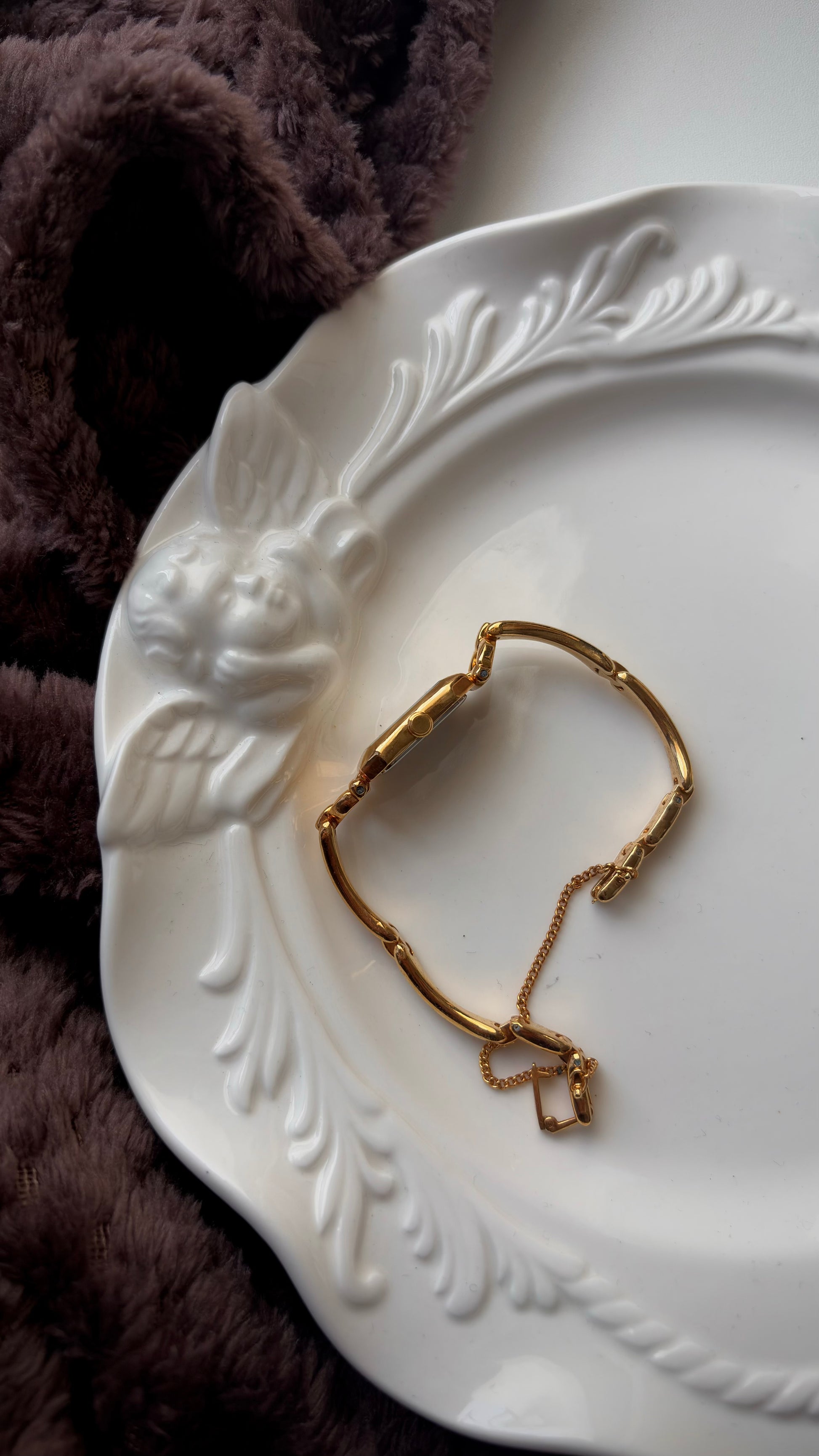 CTZ. Cletia Rect Silver Dial Gold Chain Watch