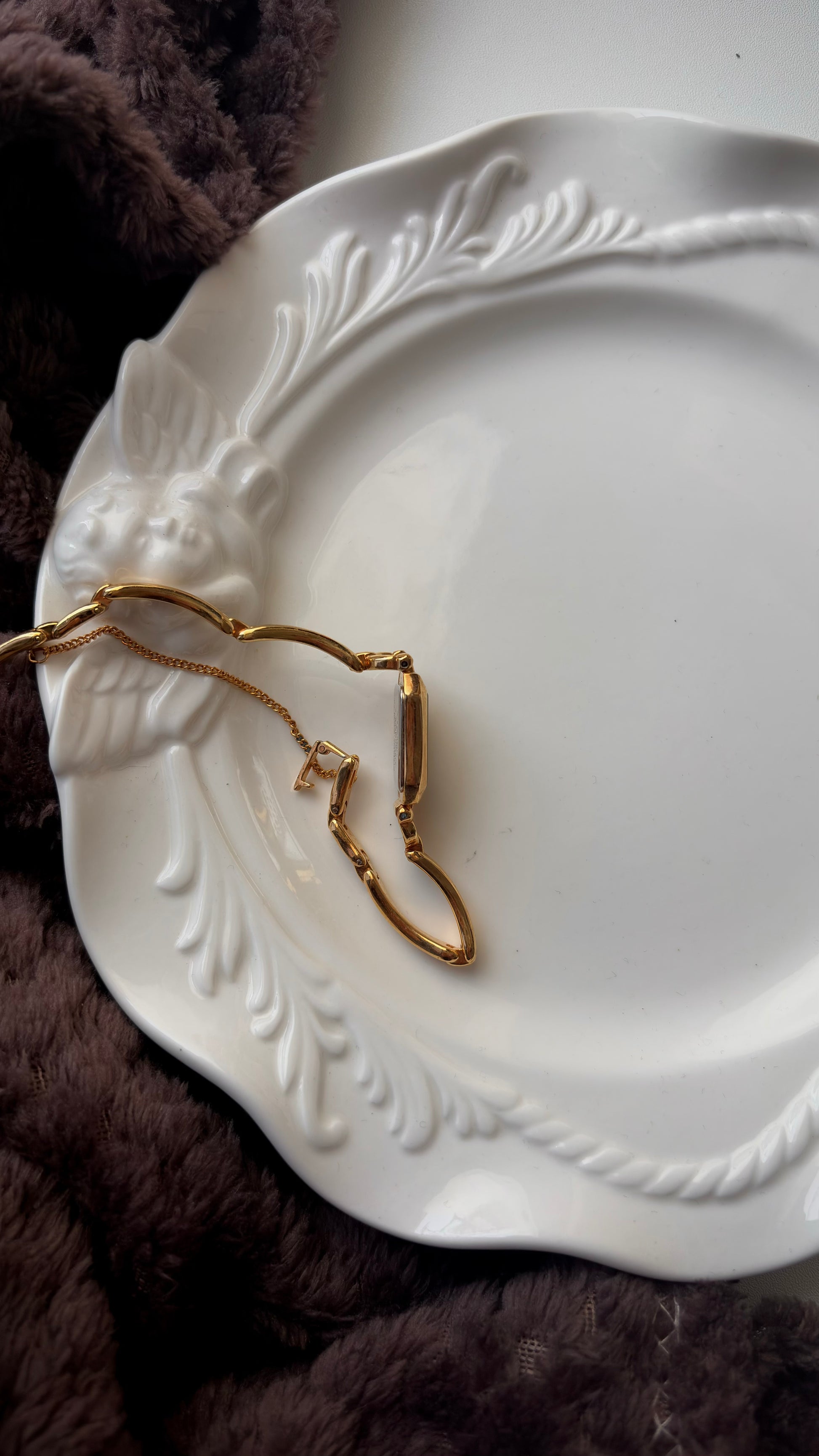 CTZ. Cletia Rect Silver Dial Gold Chain Watch