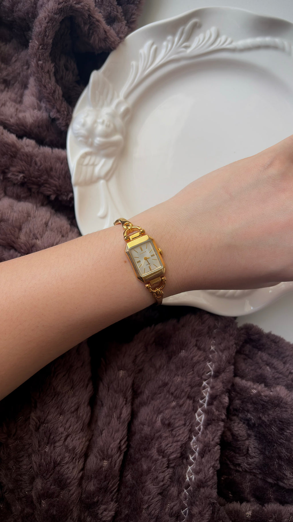 CTZ. Cletia Rect Silver Dial Gold Chain Watch