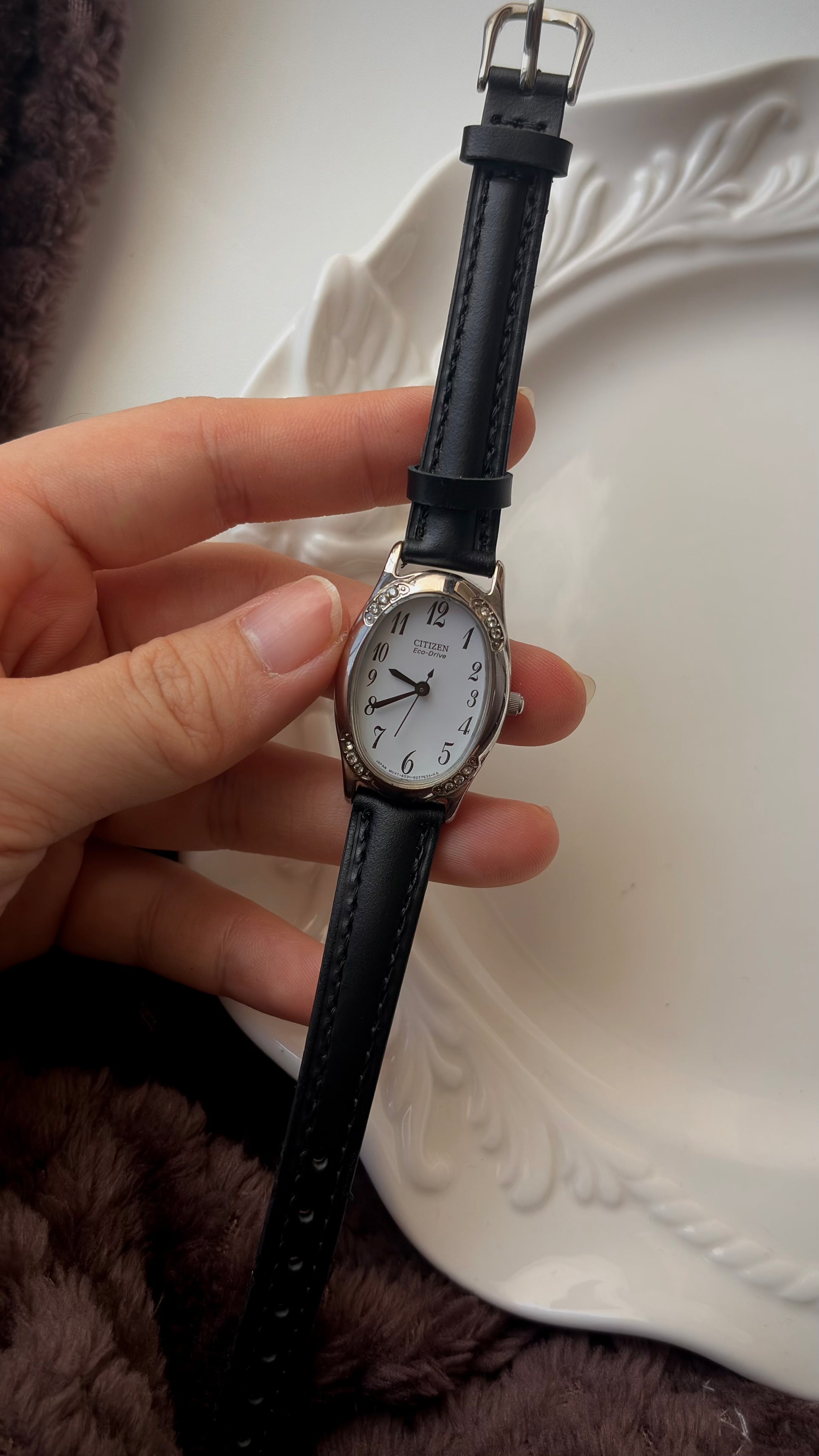 CTZ. Eco Drive White Oval Dial Black Strap Watch