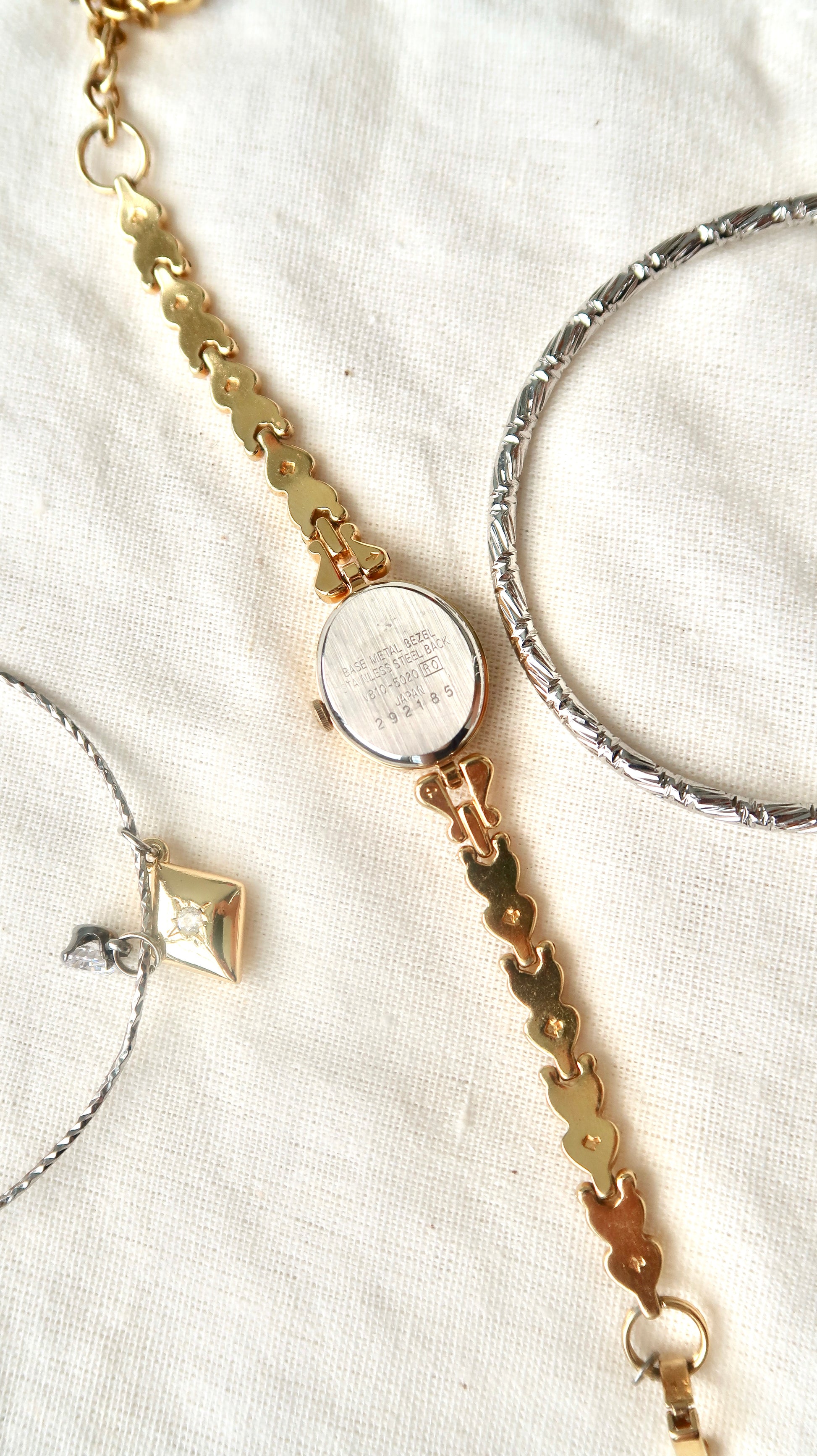 S. Alba Gold Dial Red Jewel Chain Watch