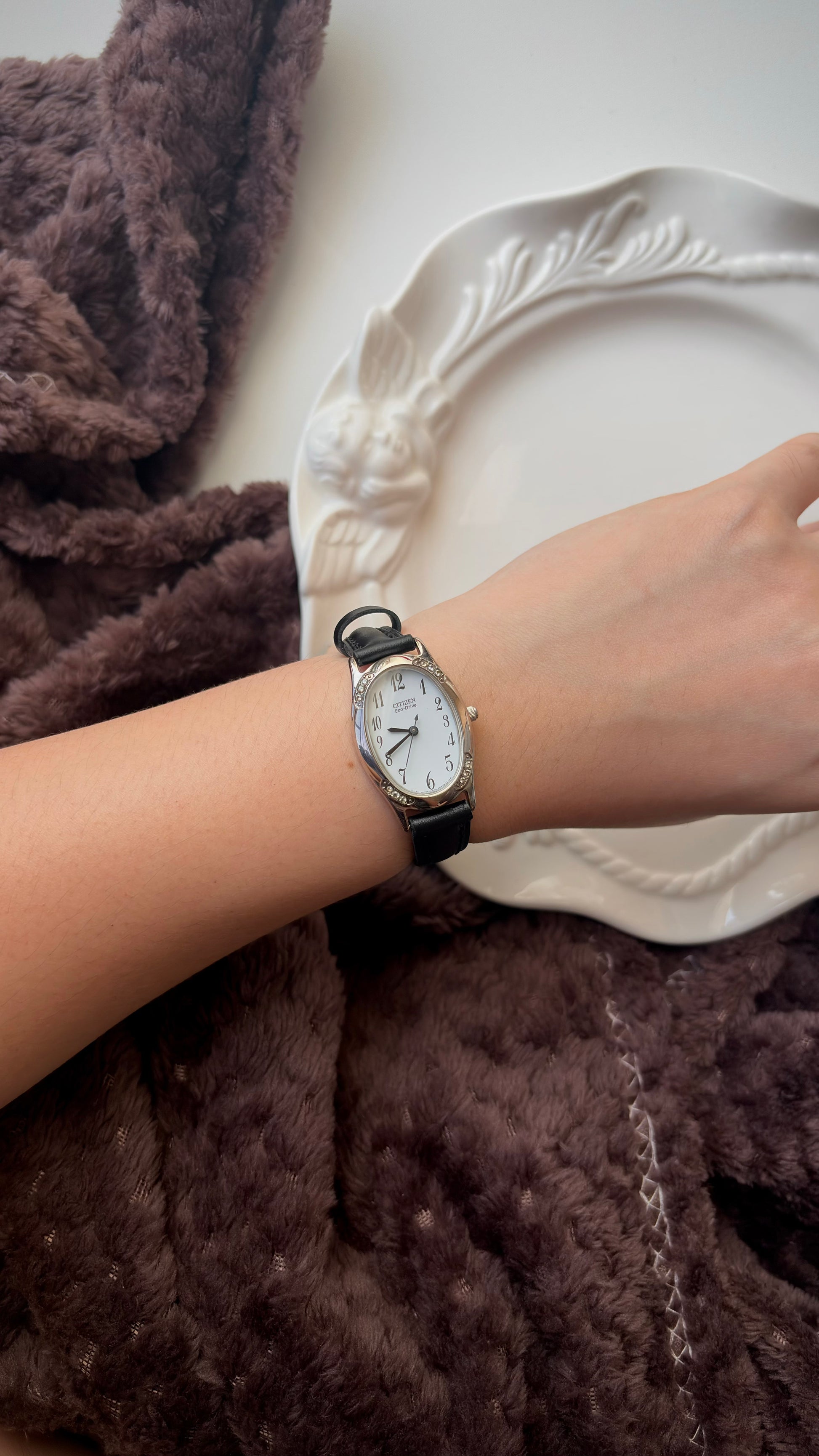 CTZ. Eco Drive White Oval Dial Black Strap Watch